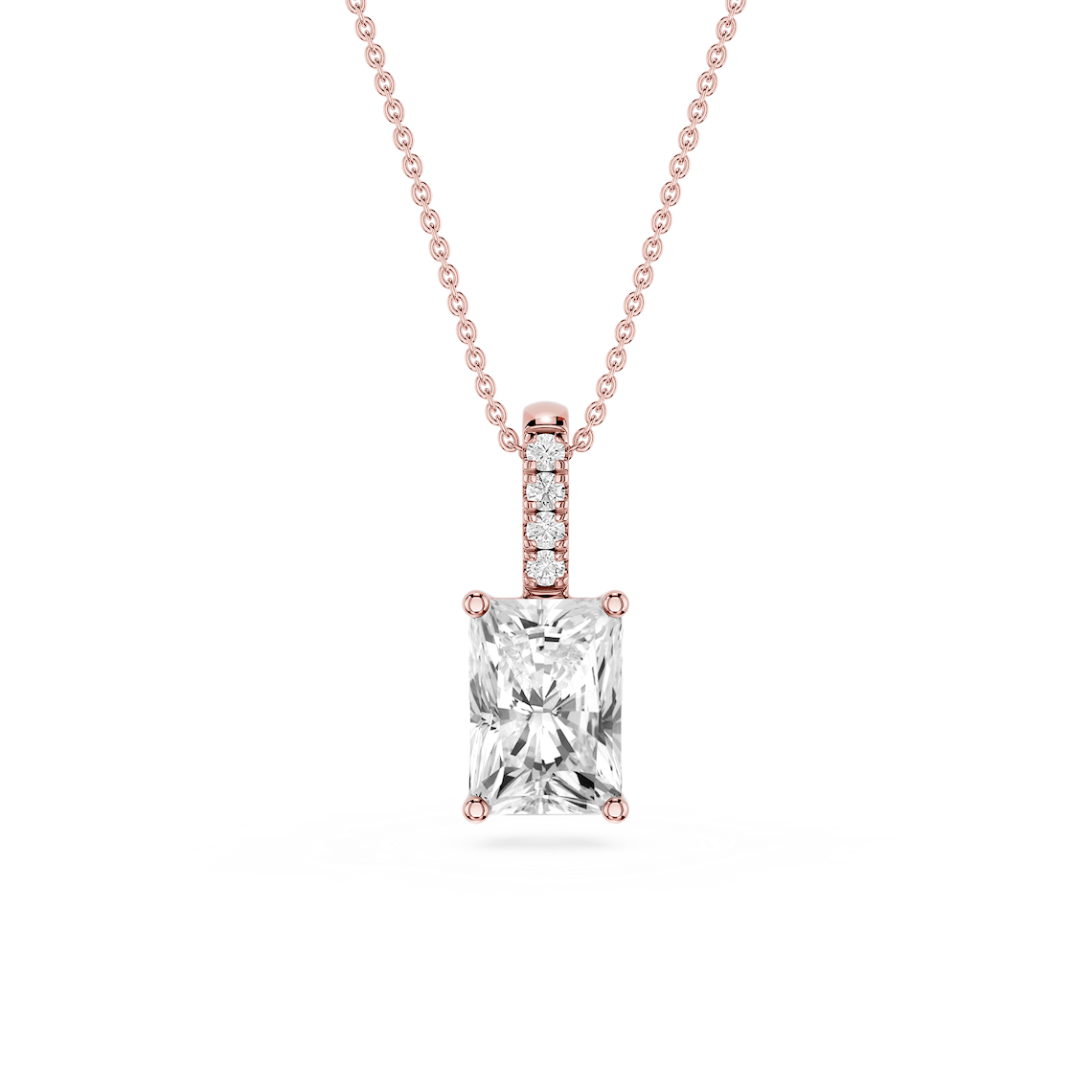 Radiant Lab Grown Diamond Pave Bail Solitaire Pendant - 16 to 18 Inches