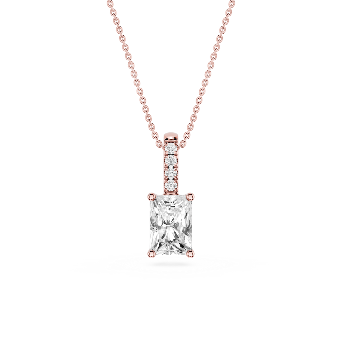 Radiant Lab Grown Diamond Pave Bail Solitaire Pendant - 16 to 18 Inches