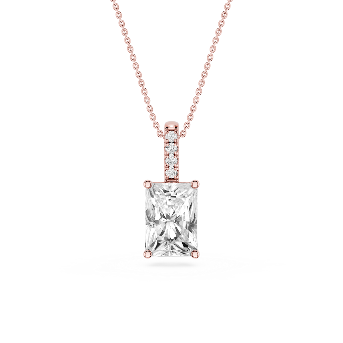 Radiant Lab Grown Diamond Pave Bail Solitaire Pendant - 16 to 18 Inches