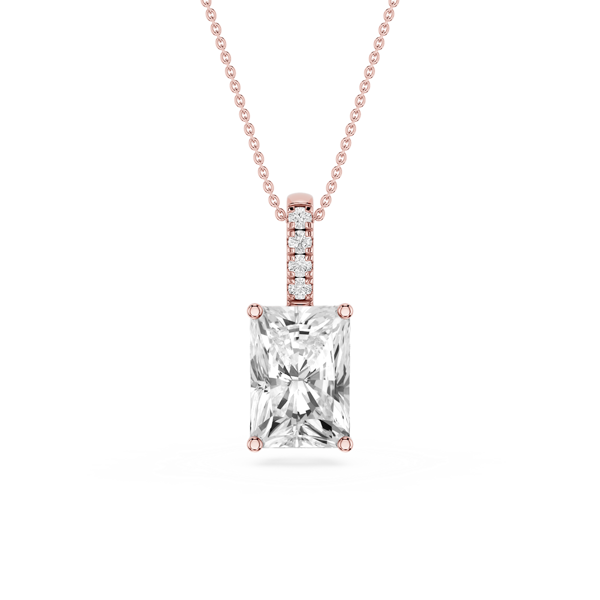 Radiant Lab Grown Diamond Pave Bail Solitaire Pendant - 16 to 18 Inches