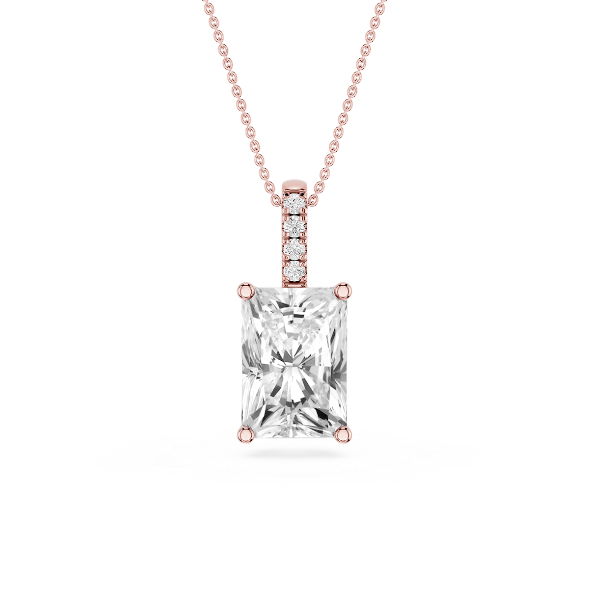 Radiant Lab Grown Diamond Pave Bail Solitaire Pendant - 16 to 18 Inches