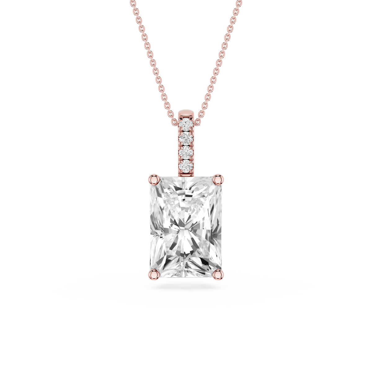 Radiant Lab Grown Diamond Pave Bail Solitaire Pendant - 16 to 18 Inches