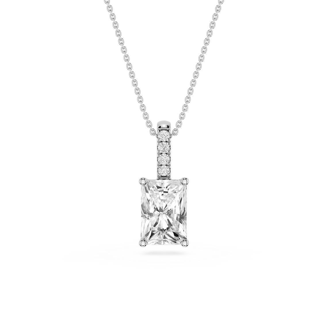 Radiant Lab Grown Diamond Pave Bail Solitaire Pendant - 16 to 18 Inches