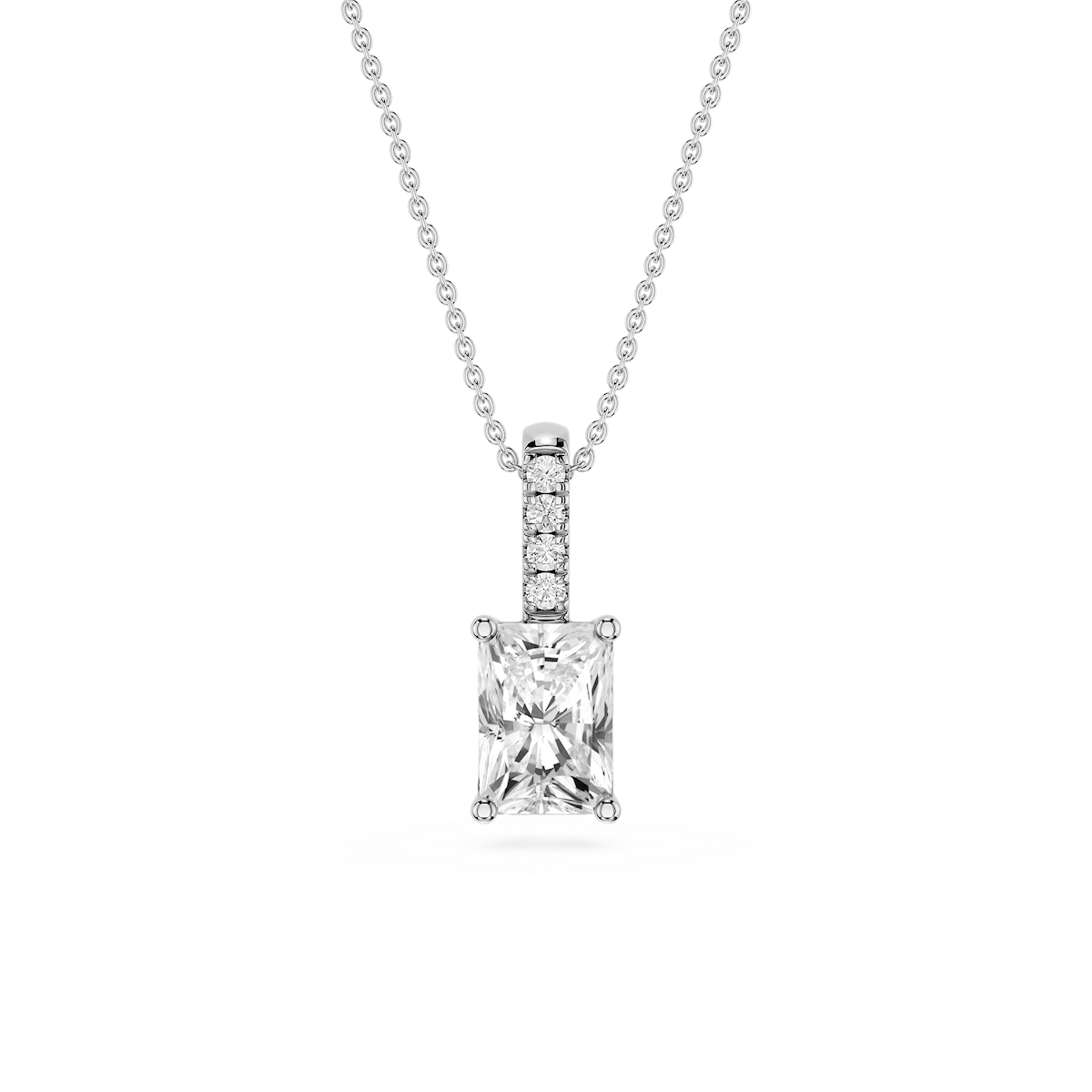 Radiant Lab Grown Diamond Pave Bail Solitaire Pendant - 16 to 18 Inches