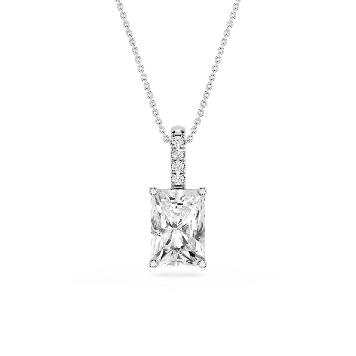 Radiant Lab Grown Diamond Pave Bail Solitaire Pendant - 16 to 18 Inches