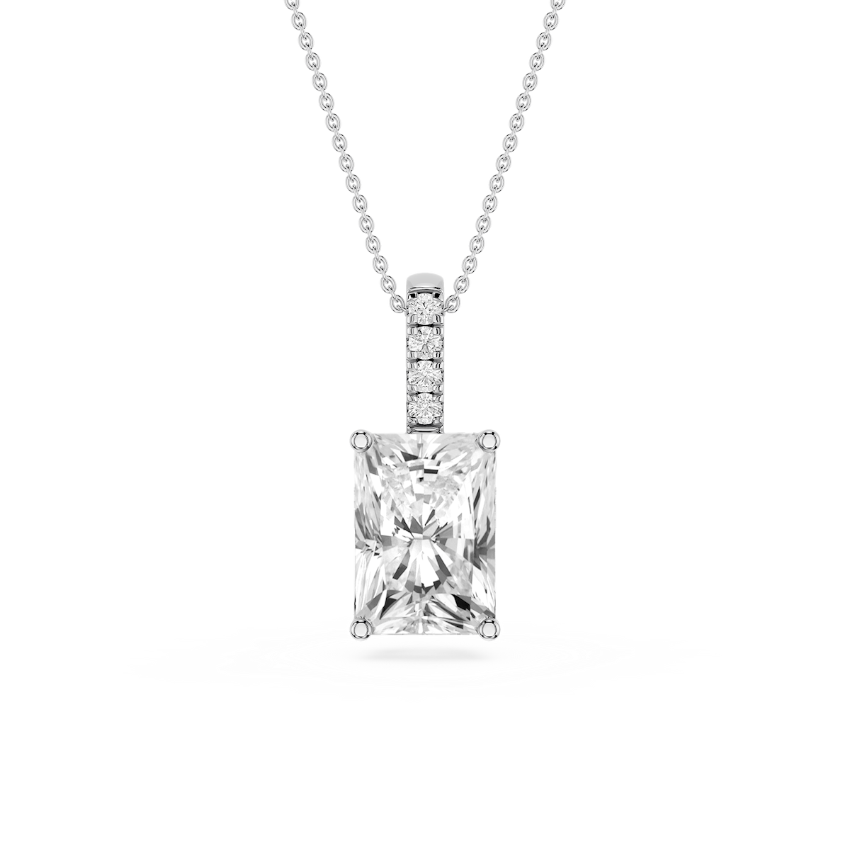Radiant Lab Grown Diamond Pave Bail Solitaire Pendant - 16 to 18 Inches