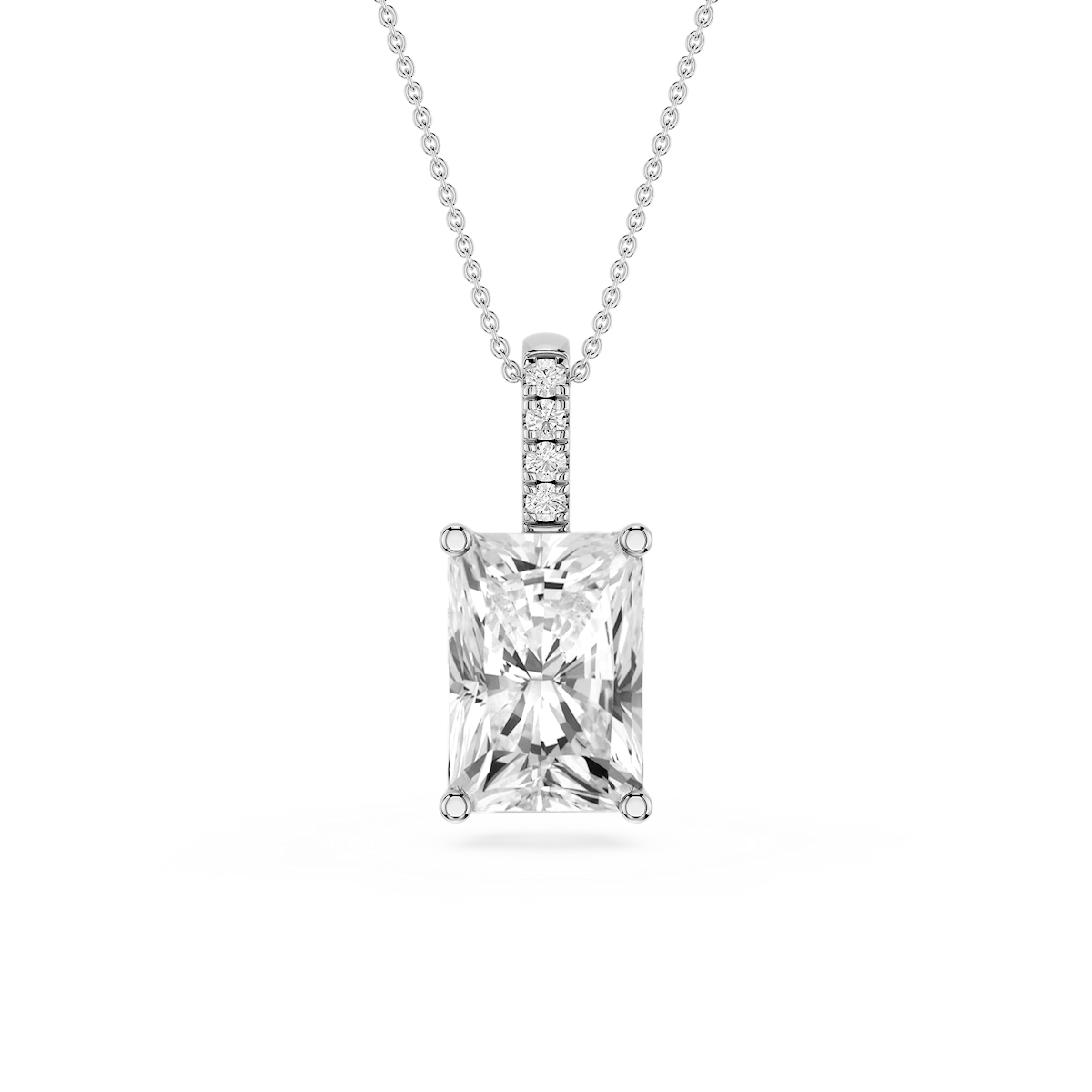 Radiant Lab Grown Diamond Pave Bail Solitaire Pendant - 16 to 18 Inches