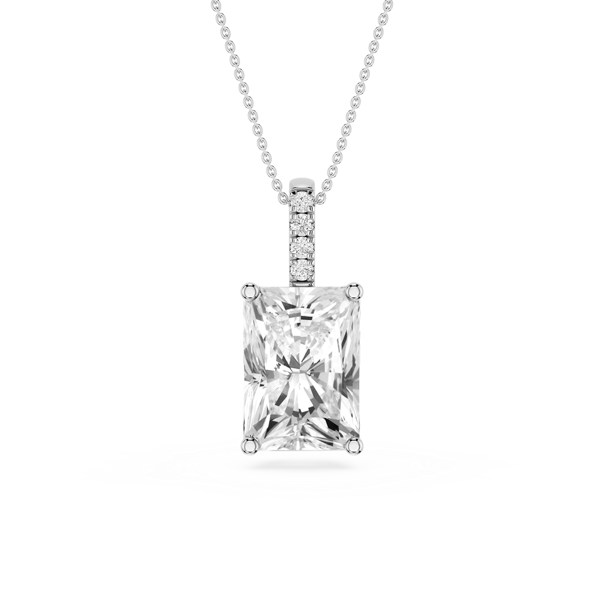 Radiant Lab Grown Diamond Pave Bail Solitaire Pendant - 16 to 18 Inches
