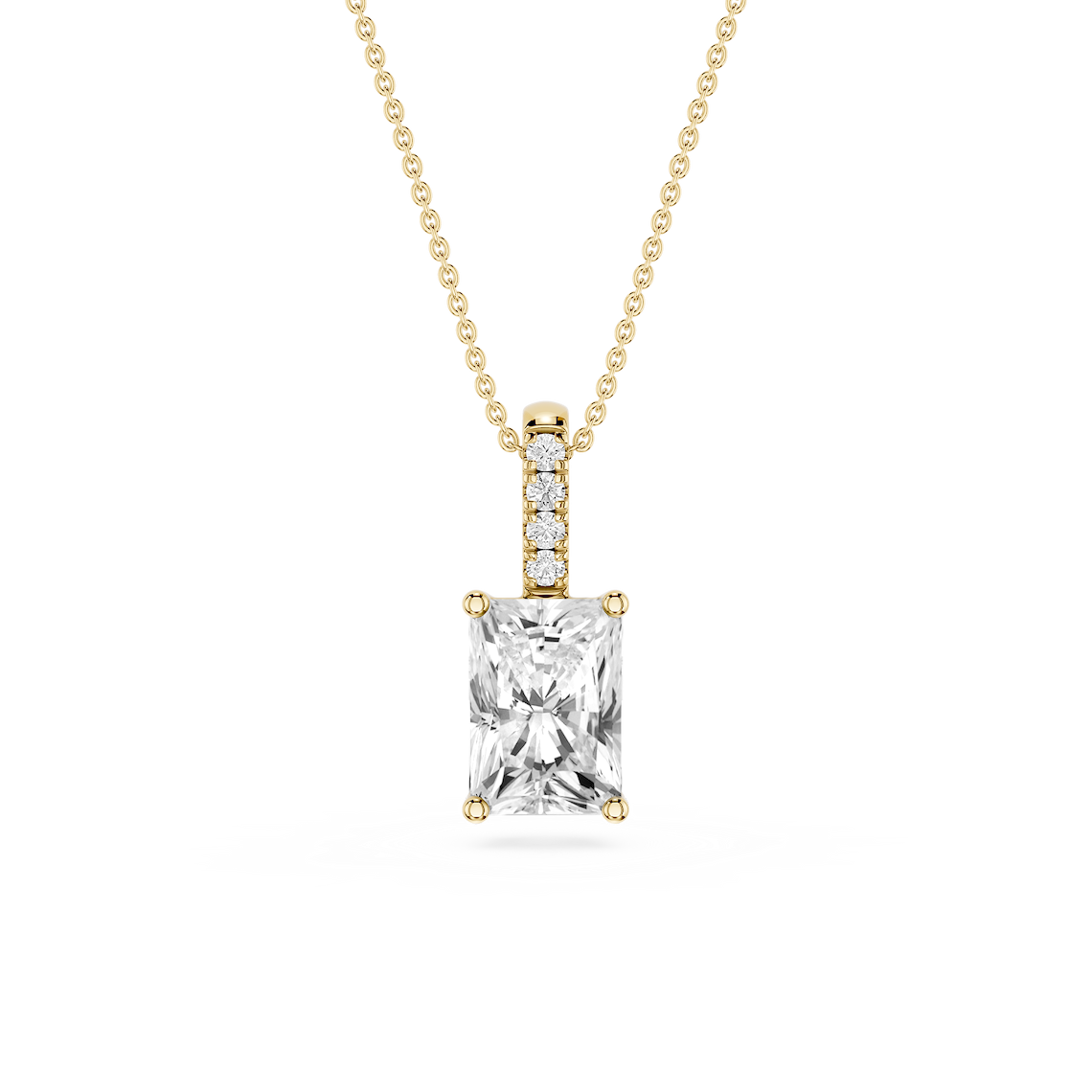 Radiant Lab Grown Diamond Pave Bail Solitaire Pendant - 16 to 18 Inches