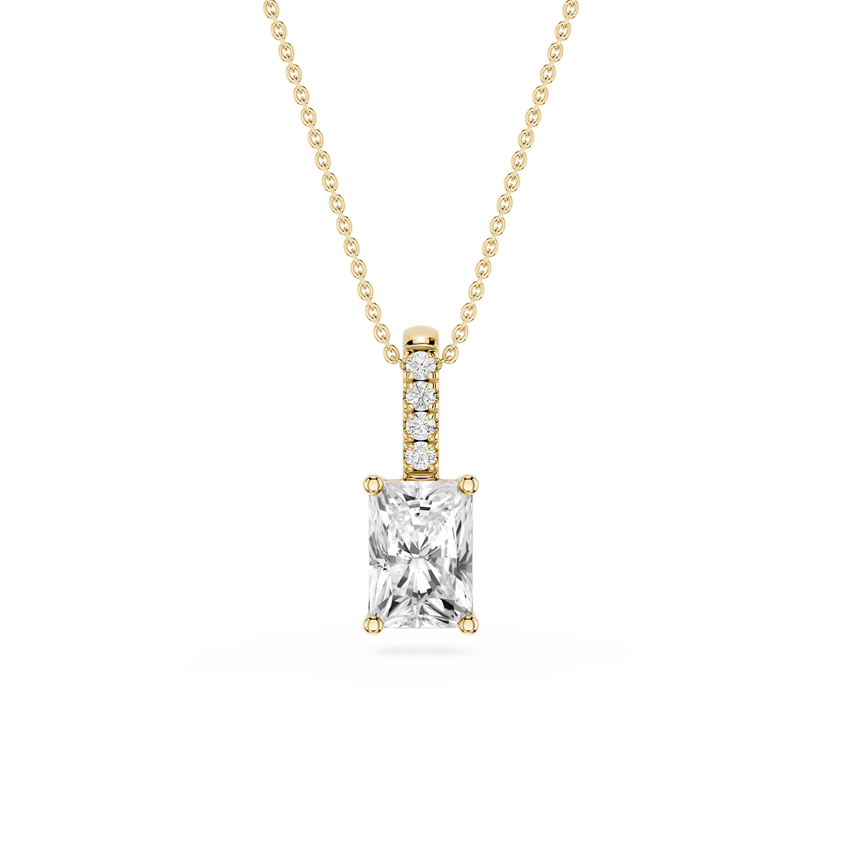 Radiant Lab Grown Diamond Pave Bail Solitaire Pendant - 16 to 18 Inches