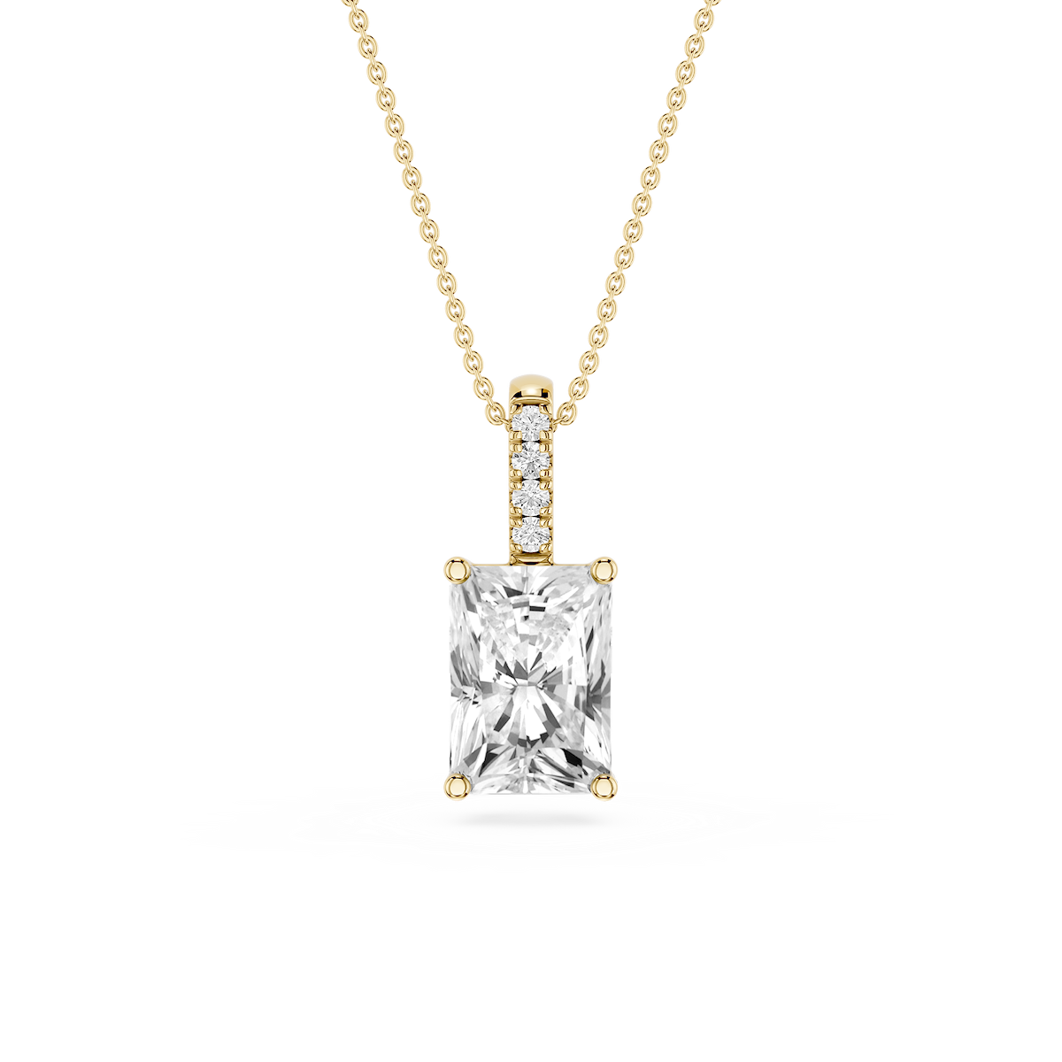Radiant Lab Grown Diamond Pave Bail Solitaire Pendant - 16 to 18 Inches