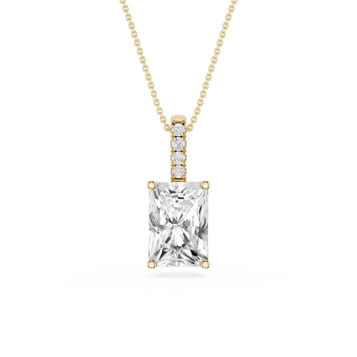 Radiant Lab Grown Diamond Pave Bail Solitaire Pendant - 16 to 18 Inches