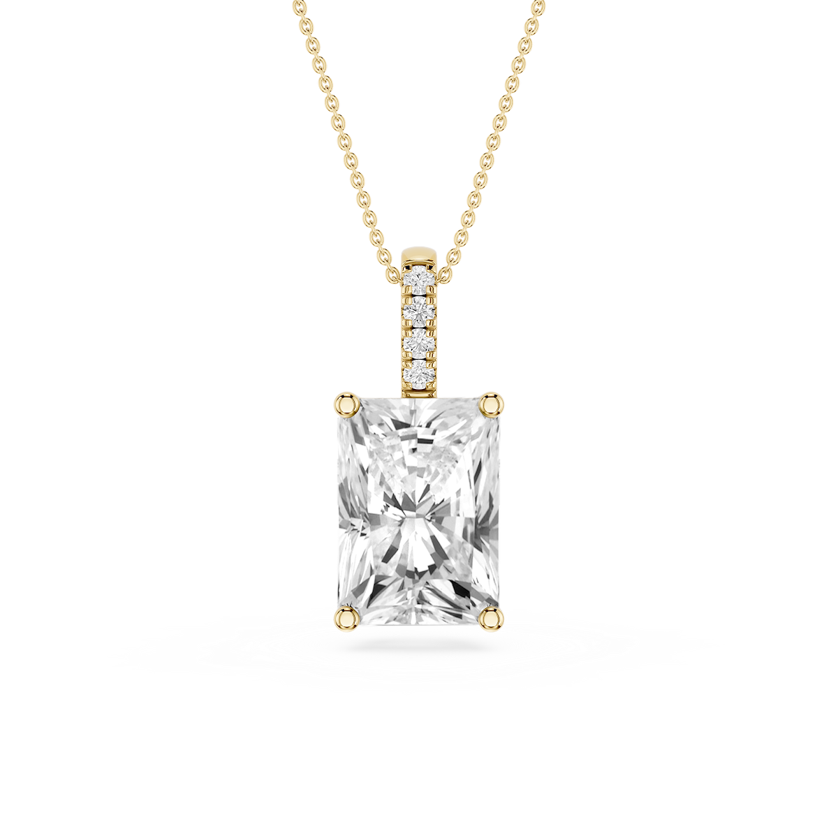 Radiant Lab Grown Diamond Pave Bail Solitaire Pendant - 16 to 18 Inches