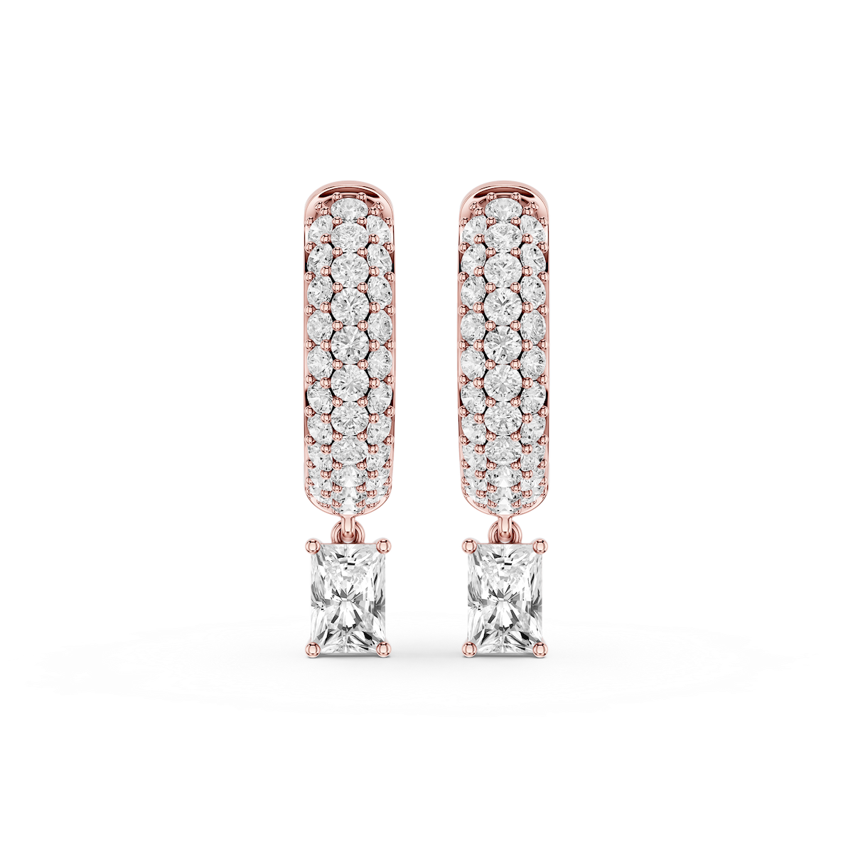 Radiant Lab Grown Diamond Pave Hoop Drop Earrings