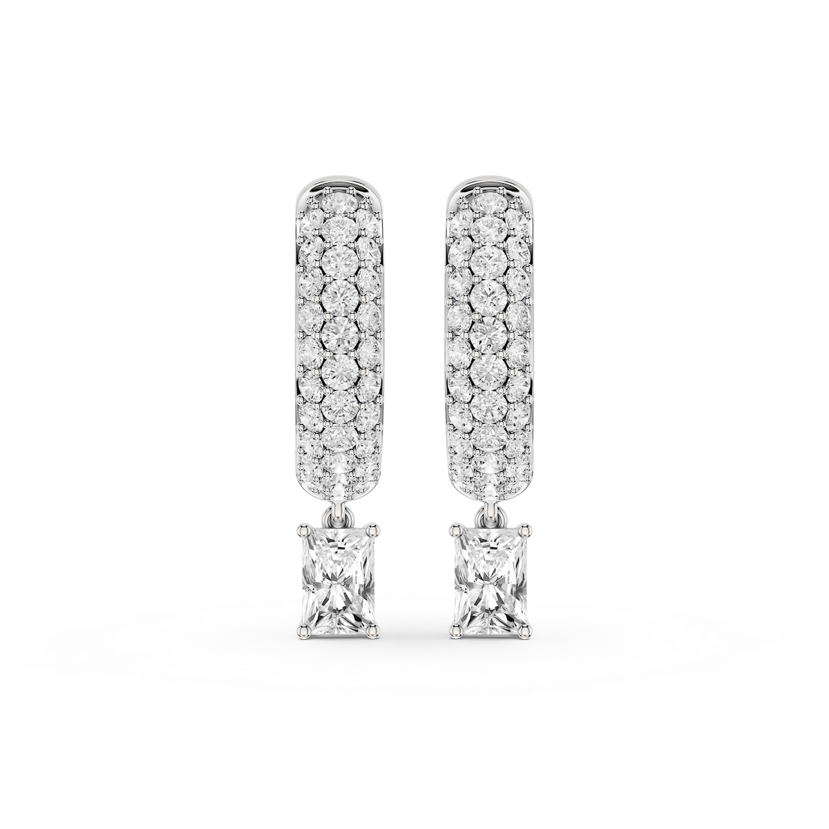 Radiant Lab Grown Diamond Pave Hoop Drop Earrings