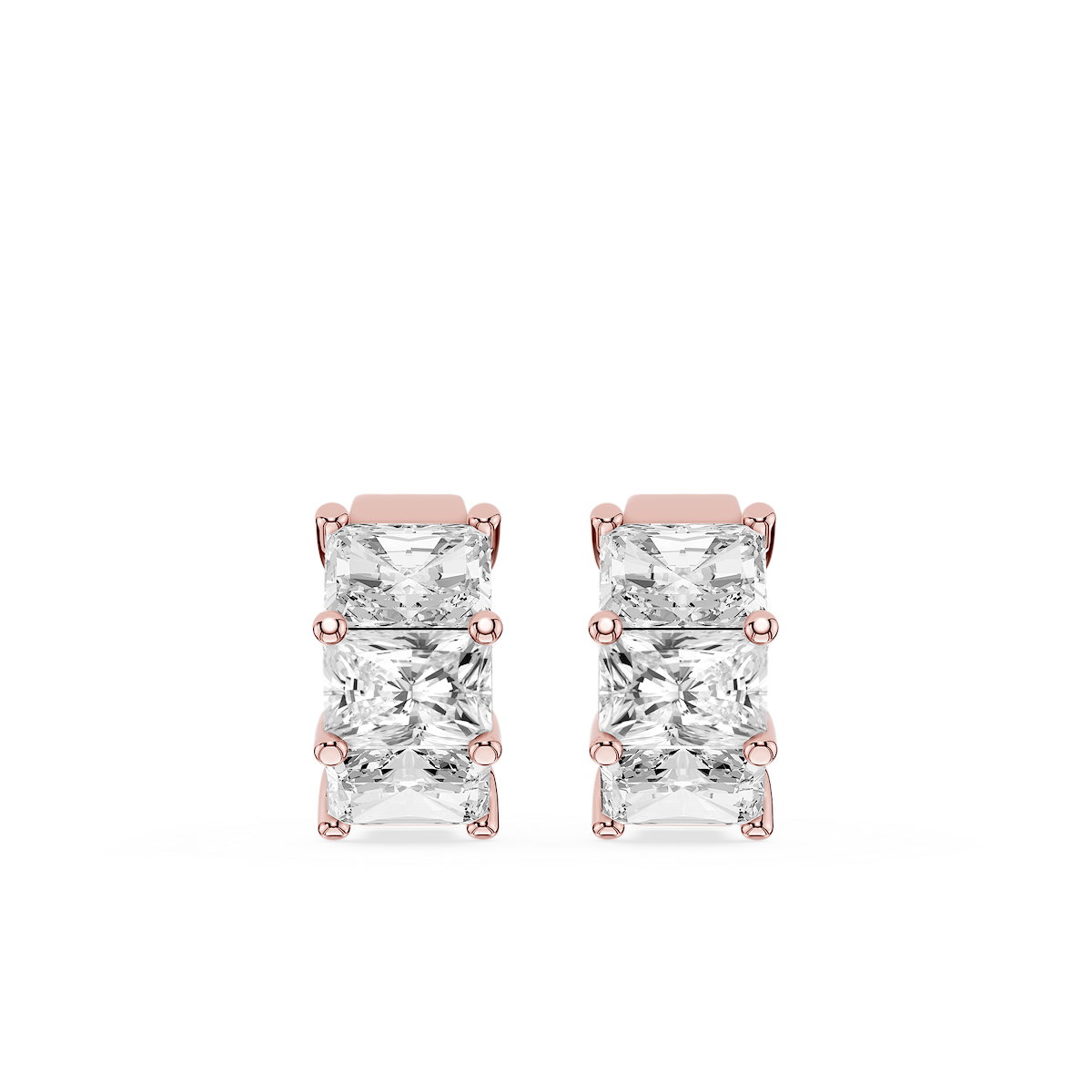 Radiant Lab Grown Diamond Three Stone Hoop Earrings