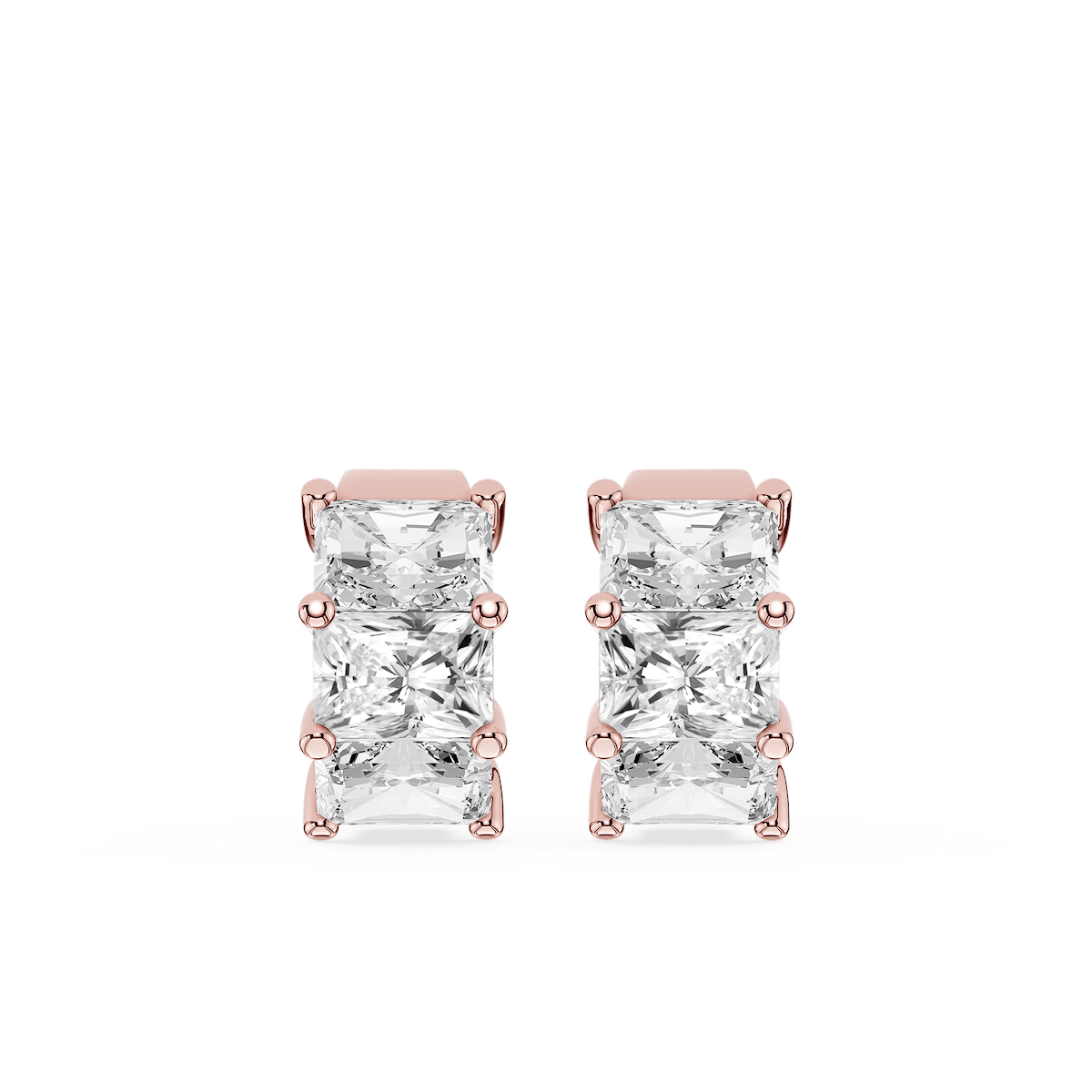 Radiant Lab Grown Diamond Three Stone Hoop Earrings