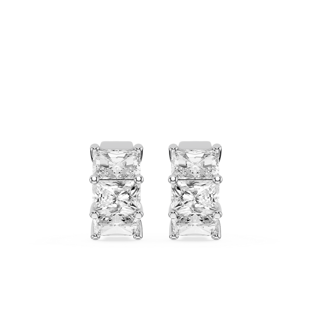 Radiant Lab Grown Diamond Three Stone Hoop Earrings
