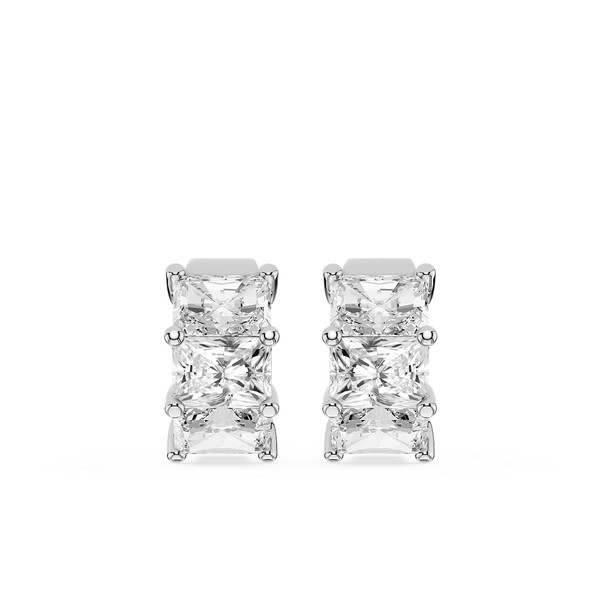 Radiant Lab Grown Diamond Three Stone Hoop Earrings