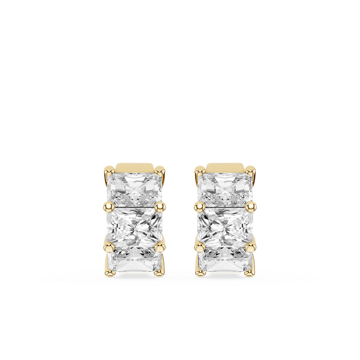 Radiant Lab Grown Diamond Three Stone Hoop Earrings