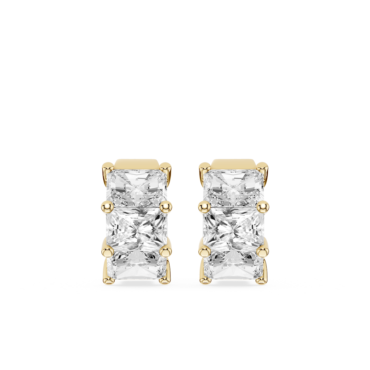 Radiant Lab Grown Diamond Three Stone Hoop Earrings