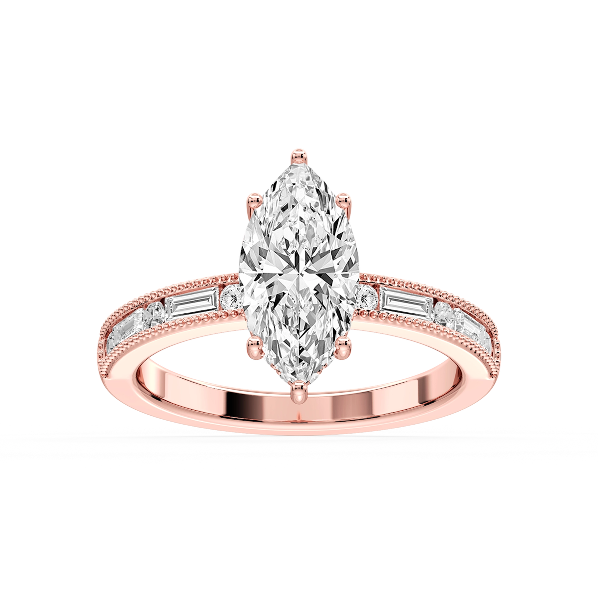 Rhianna Marquise Lab Grown Diamond Milgrain Channel Hidden Halo Engagement Ring