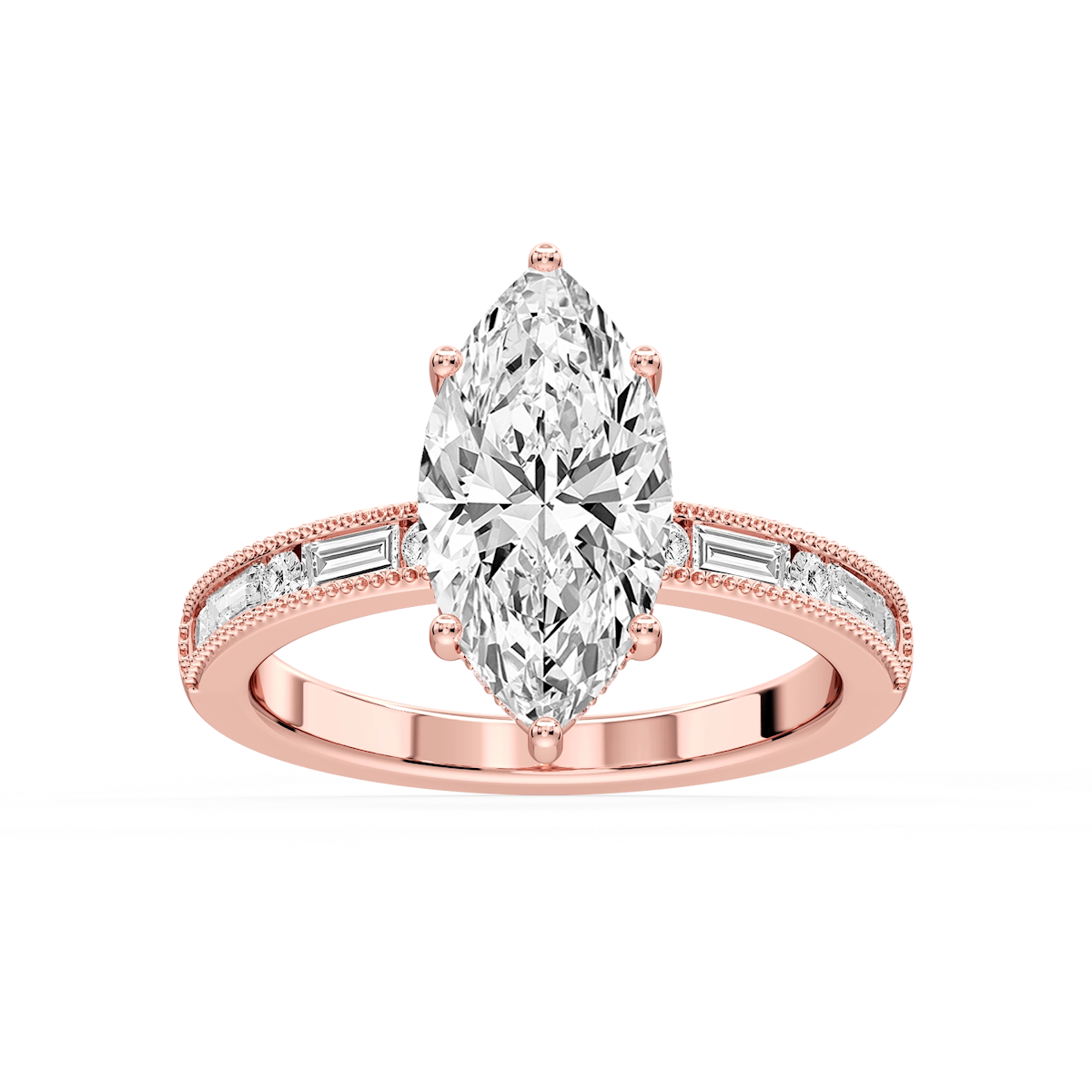 Rhianna Marquise Lab Grown Diamond Milgrain Channel Hidden Halo Engagement Ring