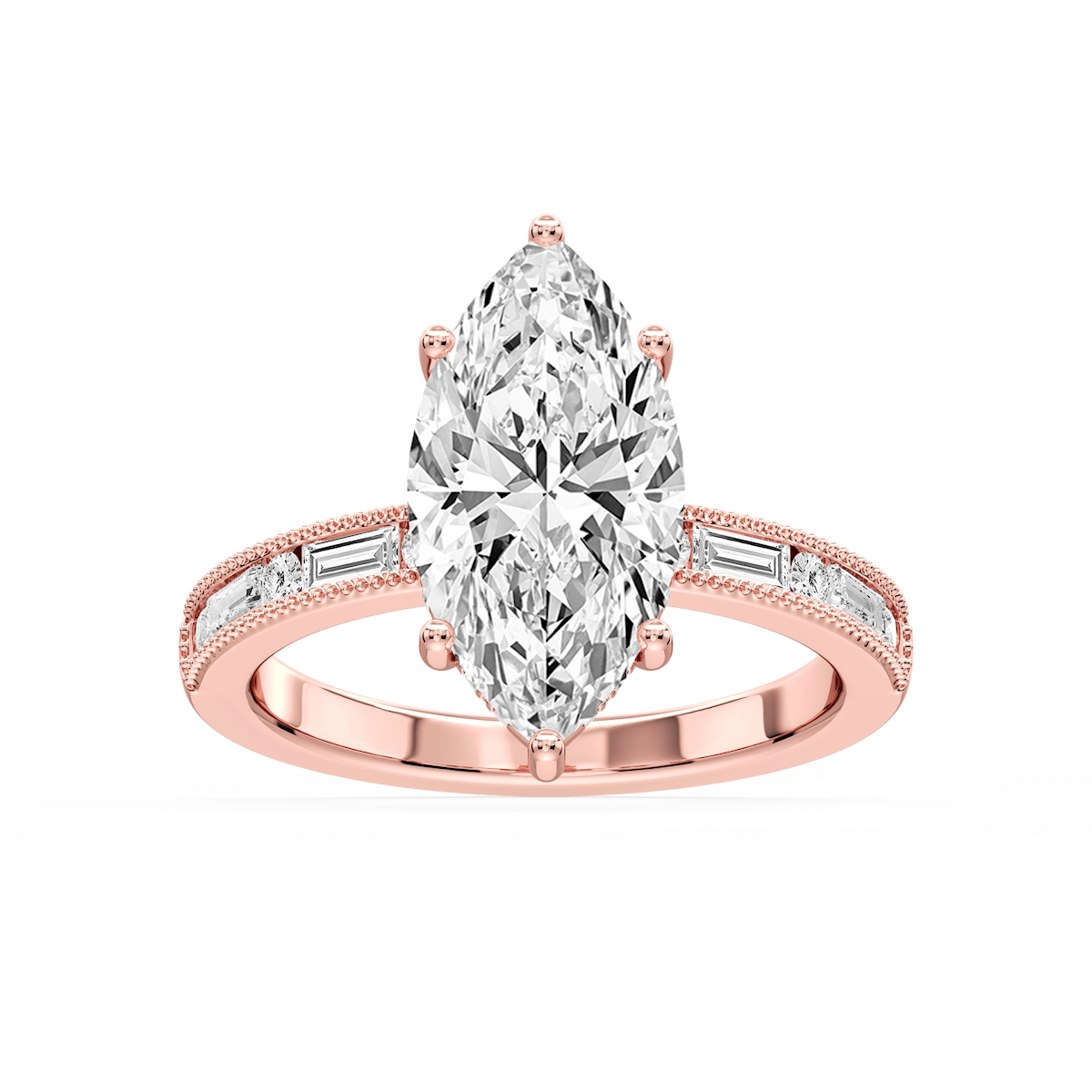 Rhianna Marquise Lab Grown Diamond Milgrain Channel Hidden Halo Engagement Ring