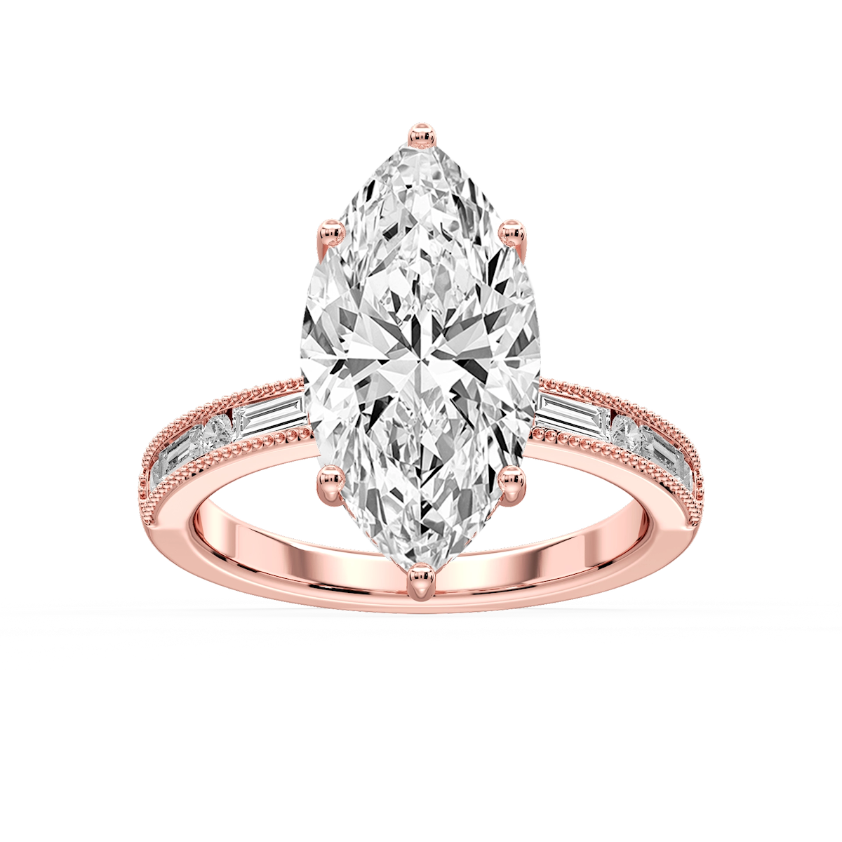 Rhianna Marquise Lab Grown Diamond Milgrain Channel Hidden Halo Engagement Ring