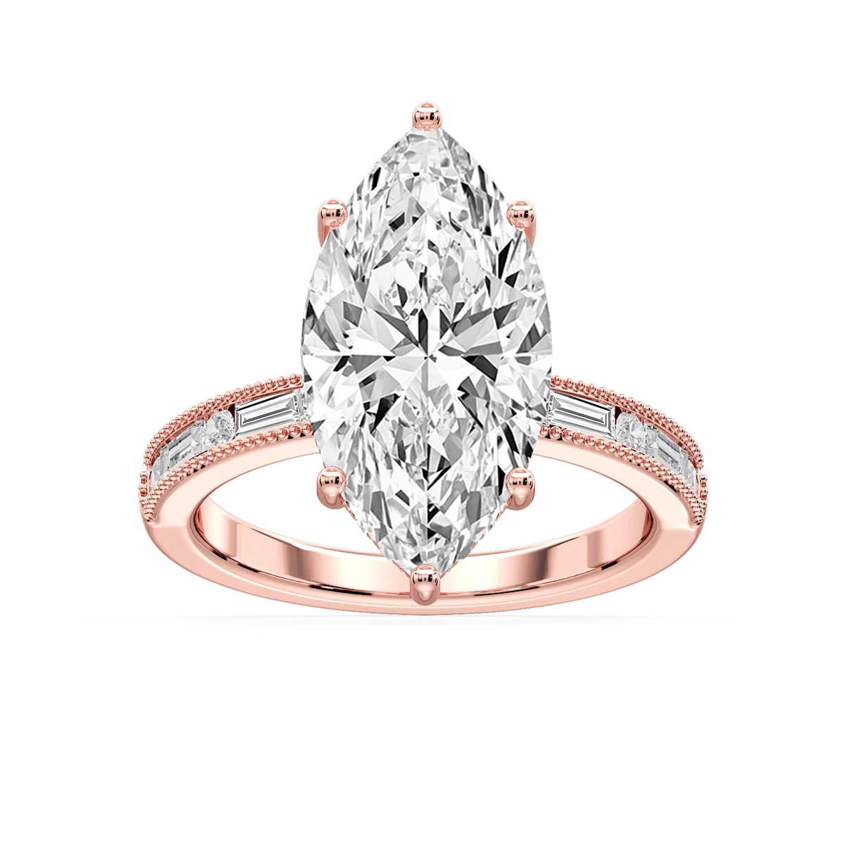 Rhianna Marquise Lab Grown Diamond Milgrain Channel Hidden Halo Engagement Ring