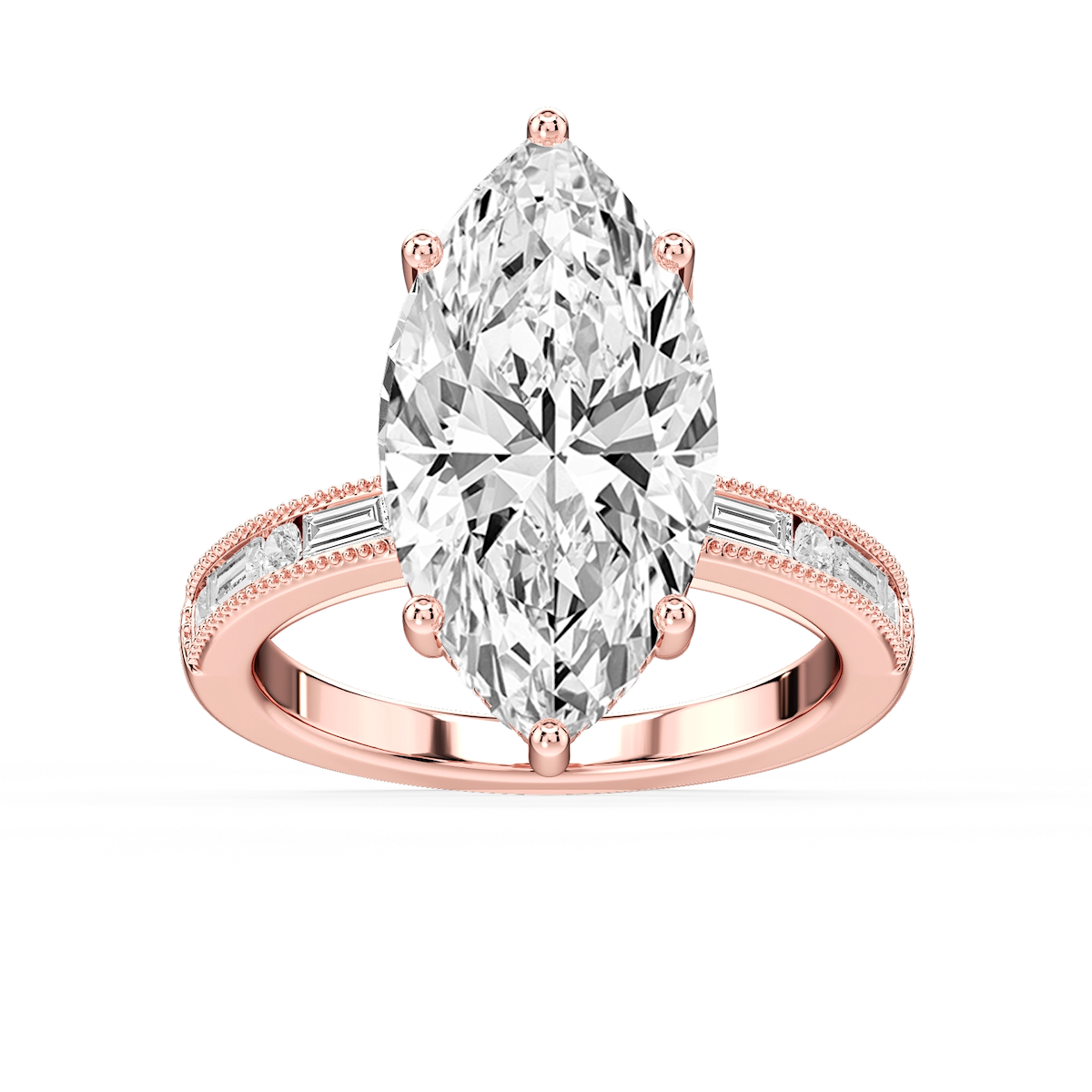 Rhianna Marquise Lab Grown Diamond Milgrain Channel Hidden Halo Engagement Ring