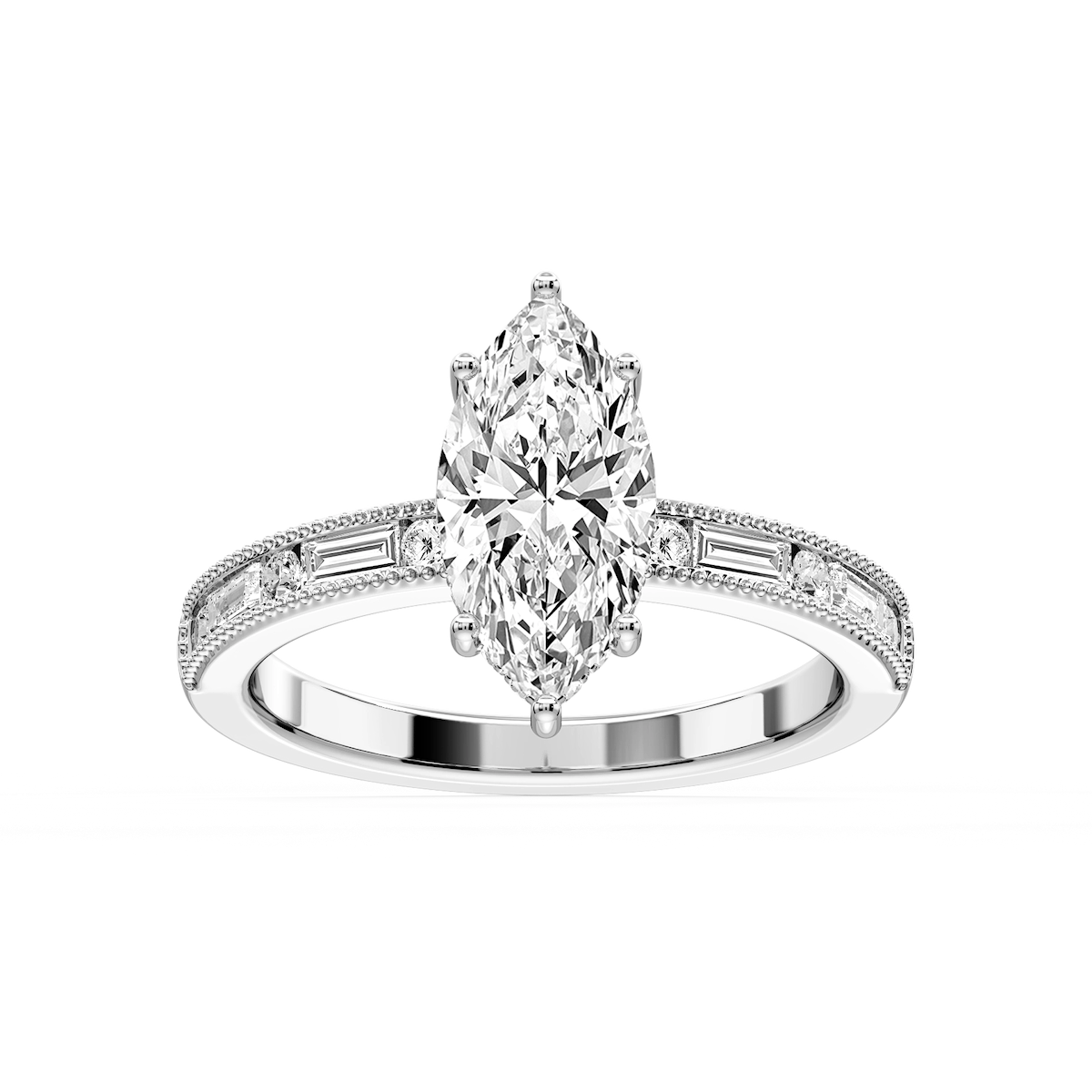 Rhianna Marquise Lab Grown Diamond Milgrain Channel Hidden Halo Engagement Ring