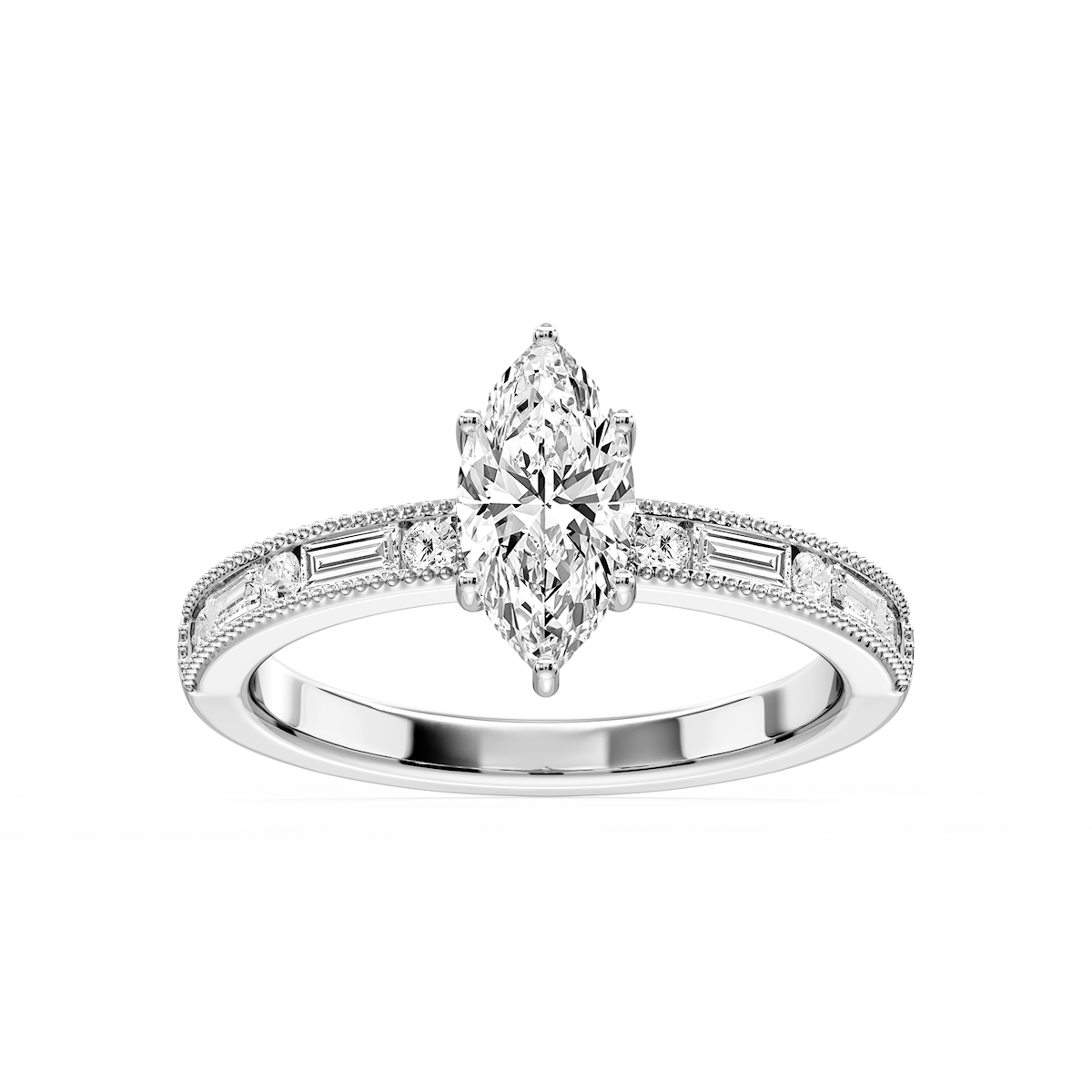 Rhianna Marquise Lab Grown Diamond Milgrain Channel Hidden Halo Engagement Ring