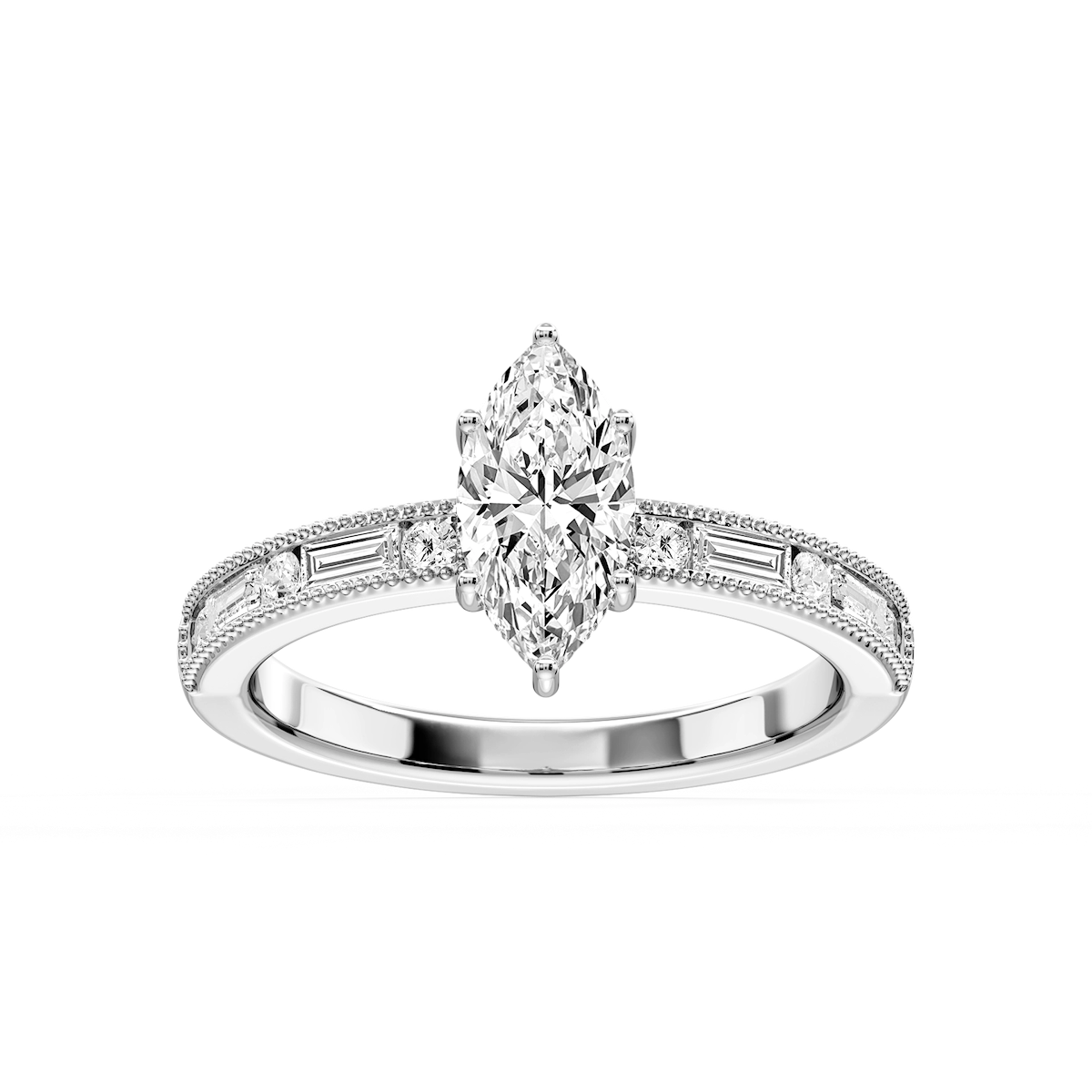 Rhianna Marquise Lab Grown Diamond Milgrain Channel Hidden Halo Engagement Ring