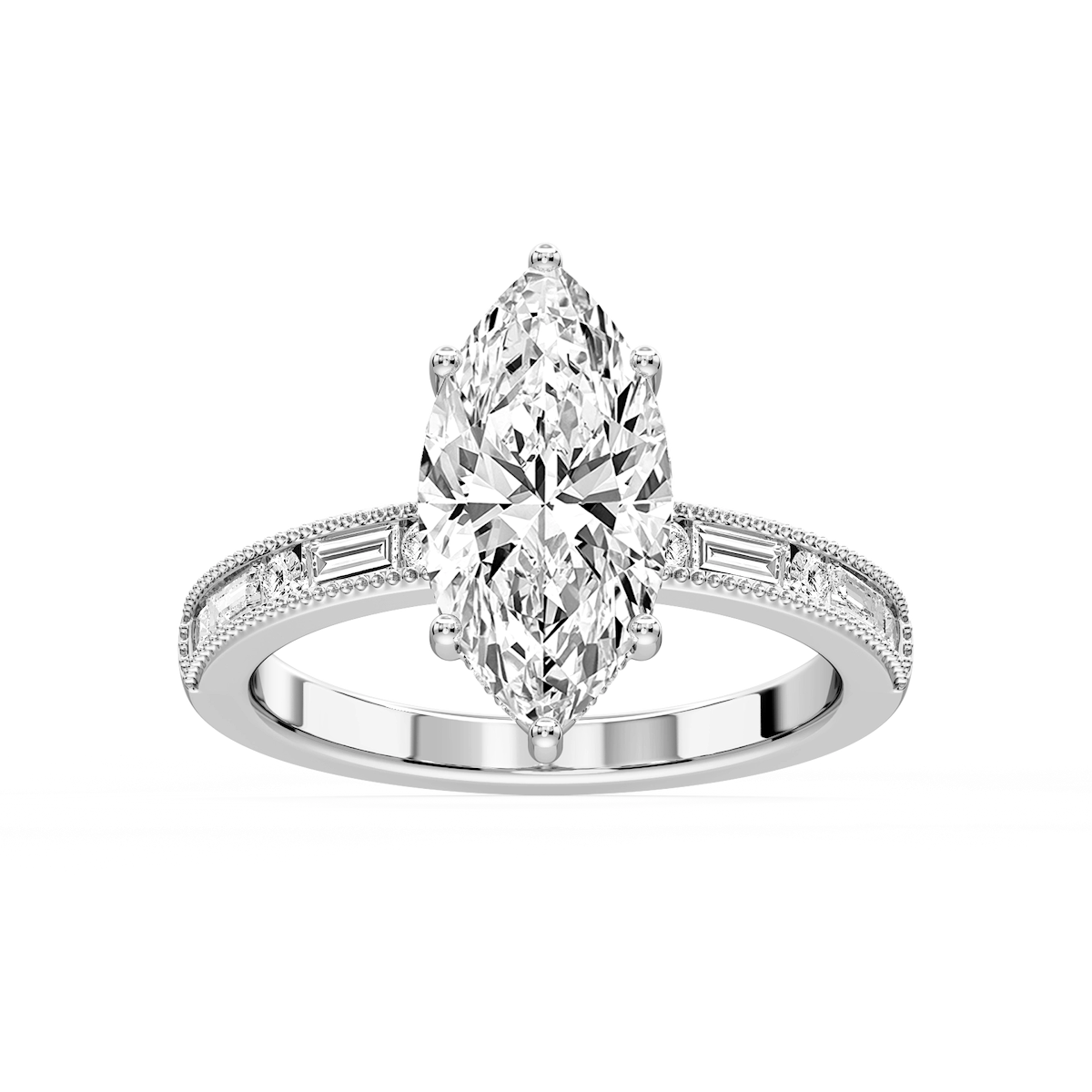 Rhianna Marquise Lab Grown Diamond Milgrain Channel Hidden Halo Engagement Ring