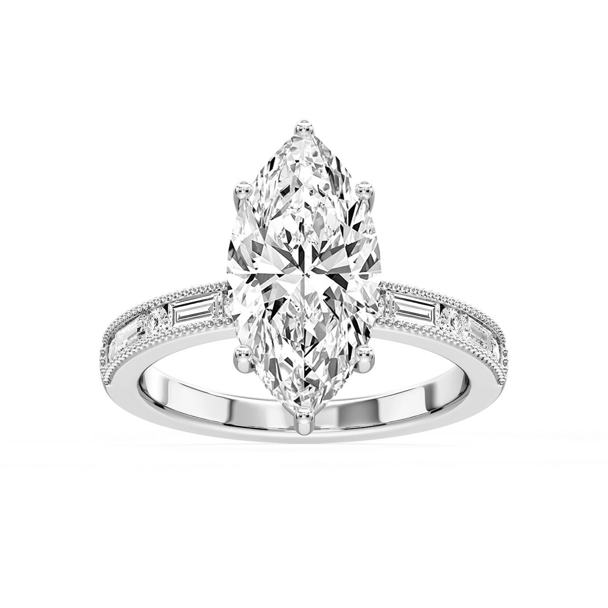 Rhianna Marquise Lab Grown Diamond Milgrain Channel Hidden Halo Engagement Ring