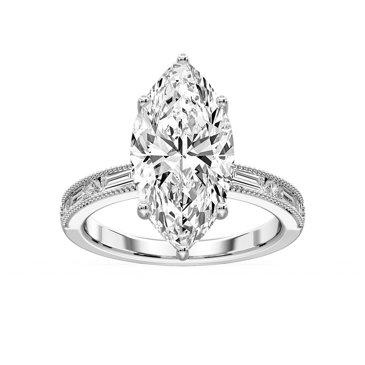 Rhianna Marquise Lab Grown Diamond Milgrain Channel Hidden Halo Engagement Ring