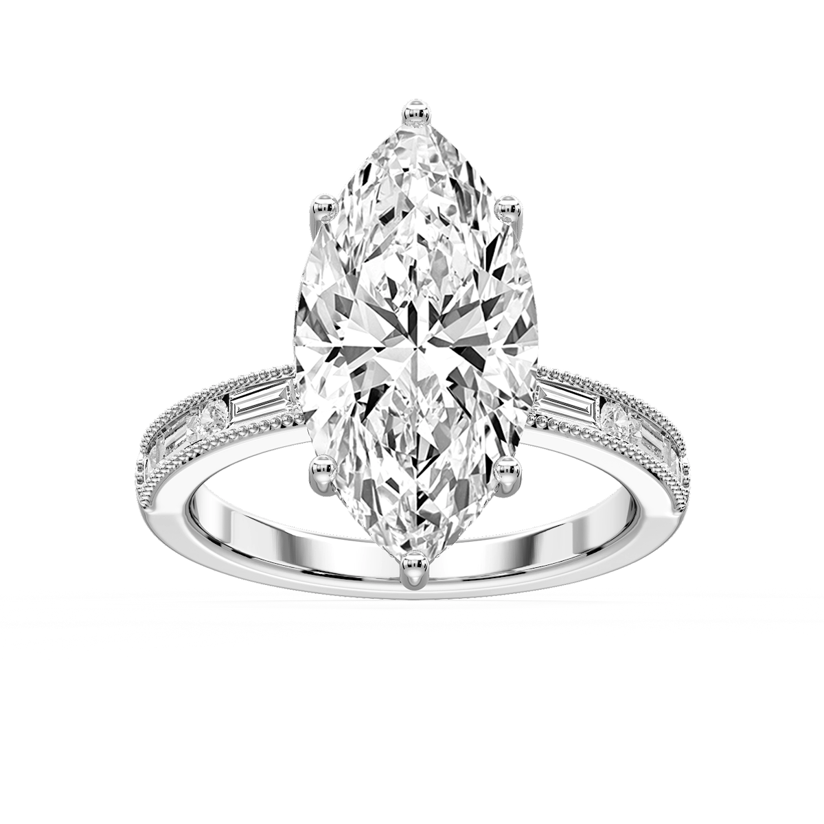 Rhianna Marquise Lab Grown Diamond Milgrain Channel Hidden Halo Engagement Ring