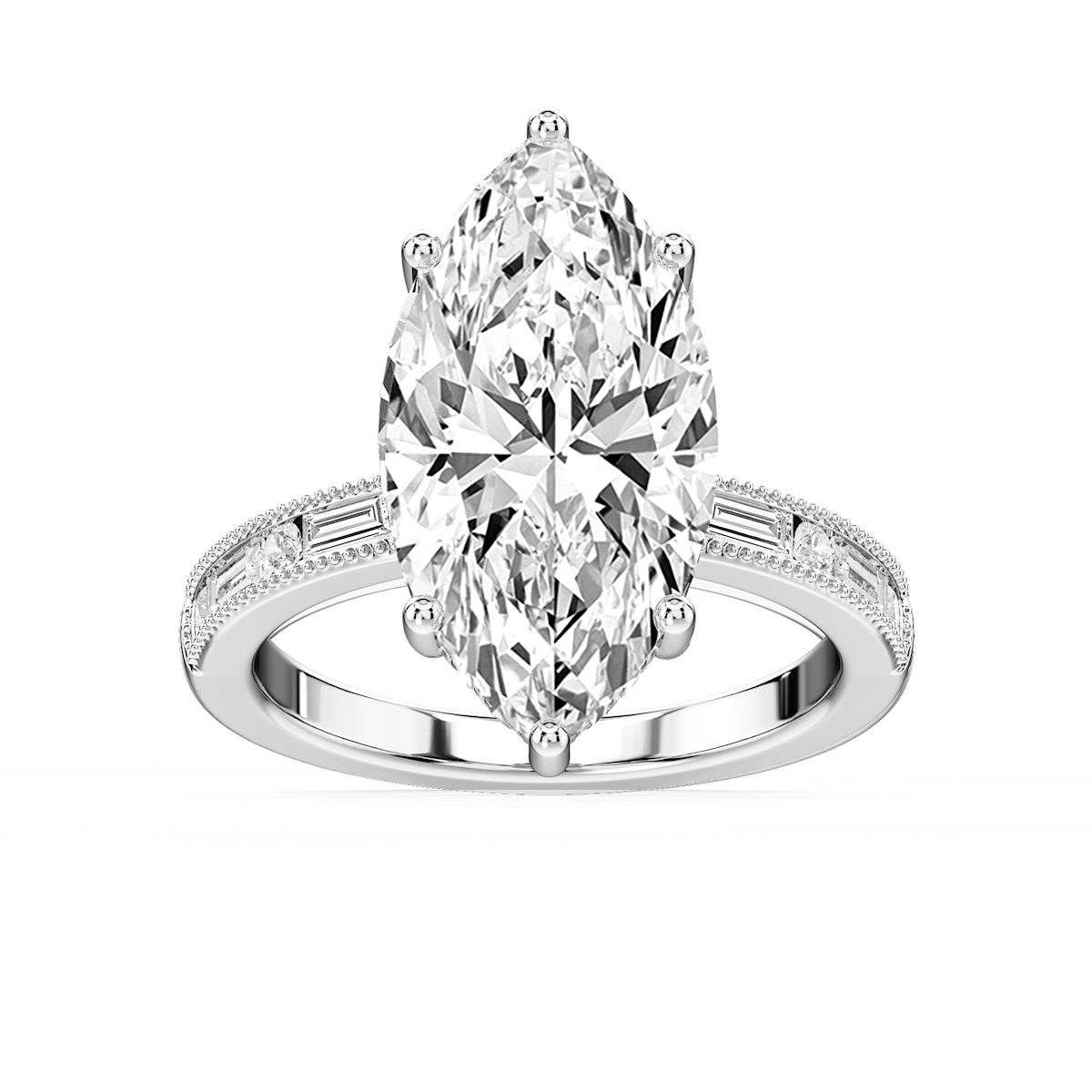 Rhianna Marquise Lab Grown Diamond Milgrain Channel Hidden Halo Engagement Ring