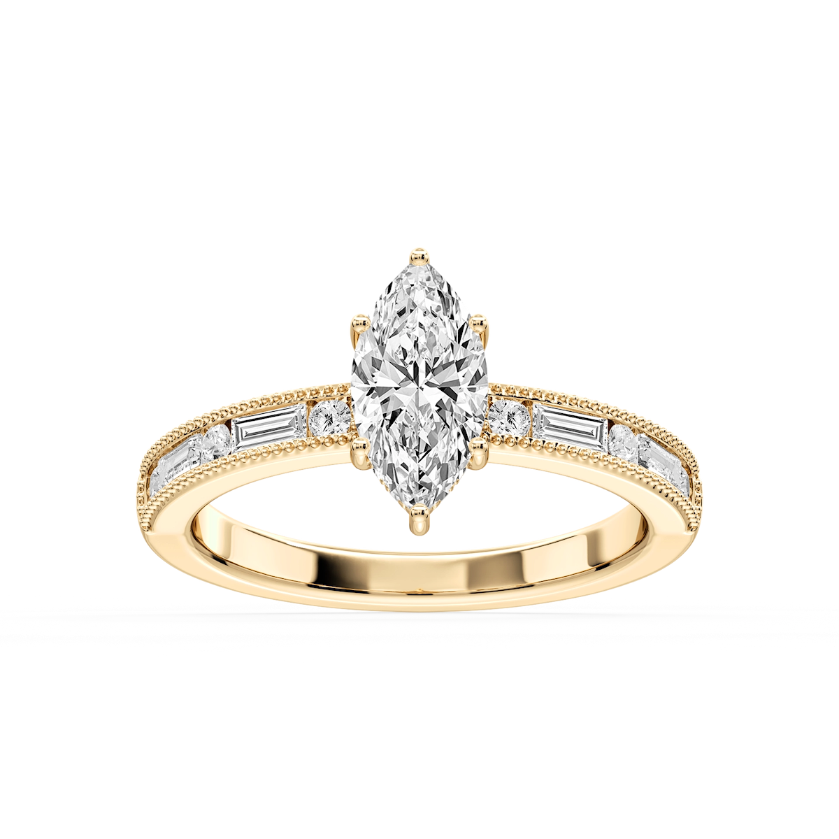 Rhianna Marquise Lab Grown Diamond Milgrain Channel Hidden Halo Engagement Ring