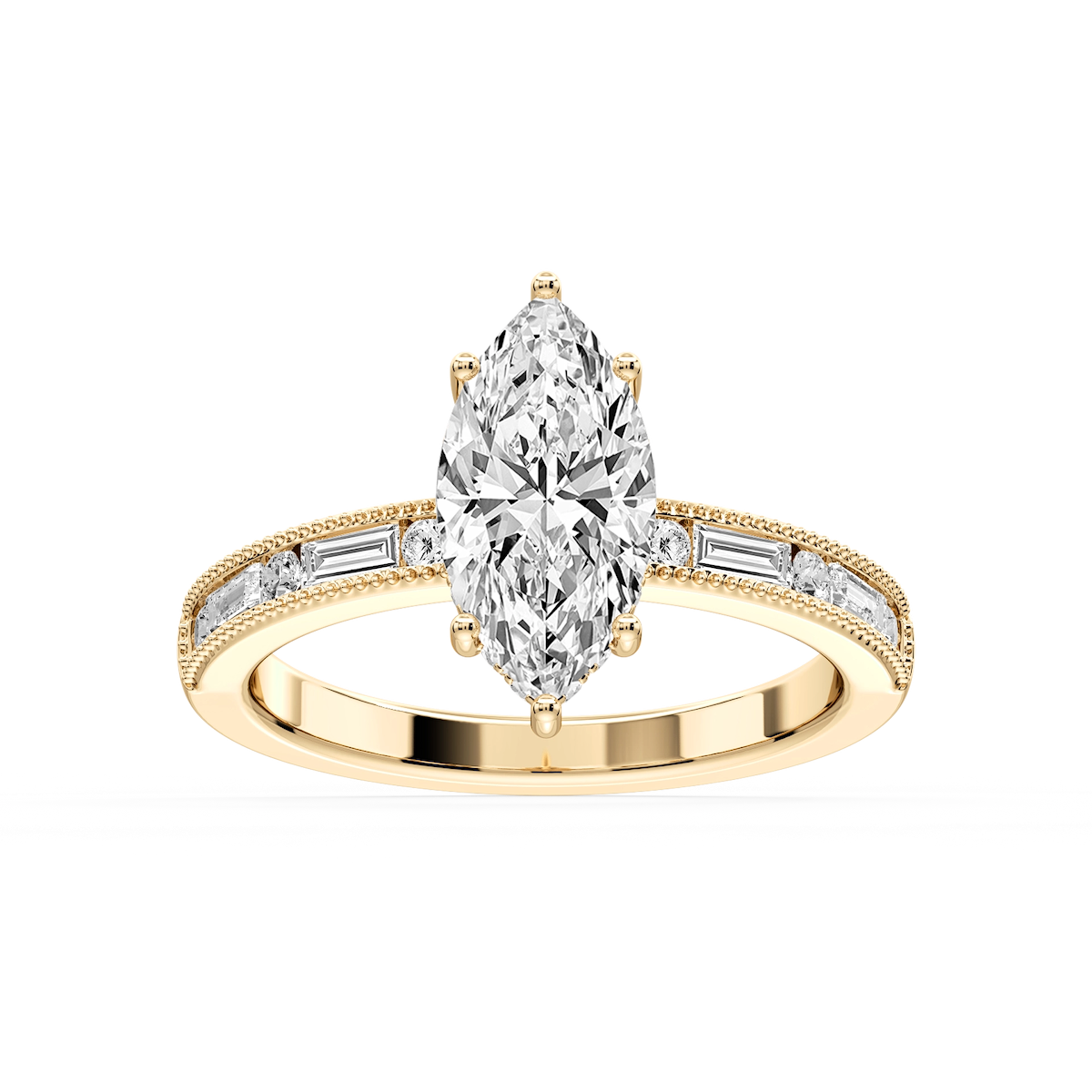 Rhianna Marquise Lab Grown Diamond Milgrain Channel Hidden Halo Engagement Ring