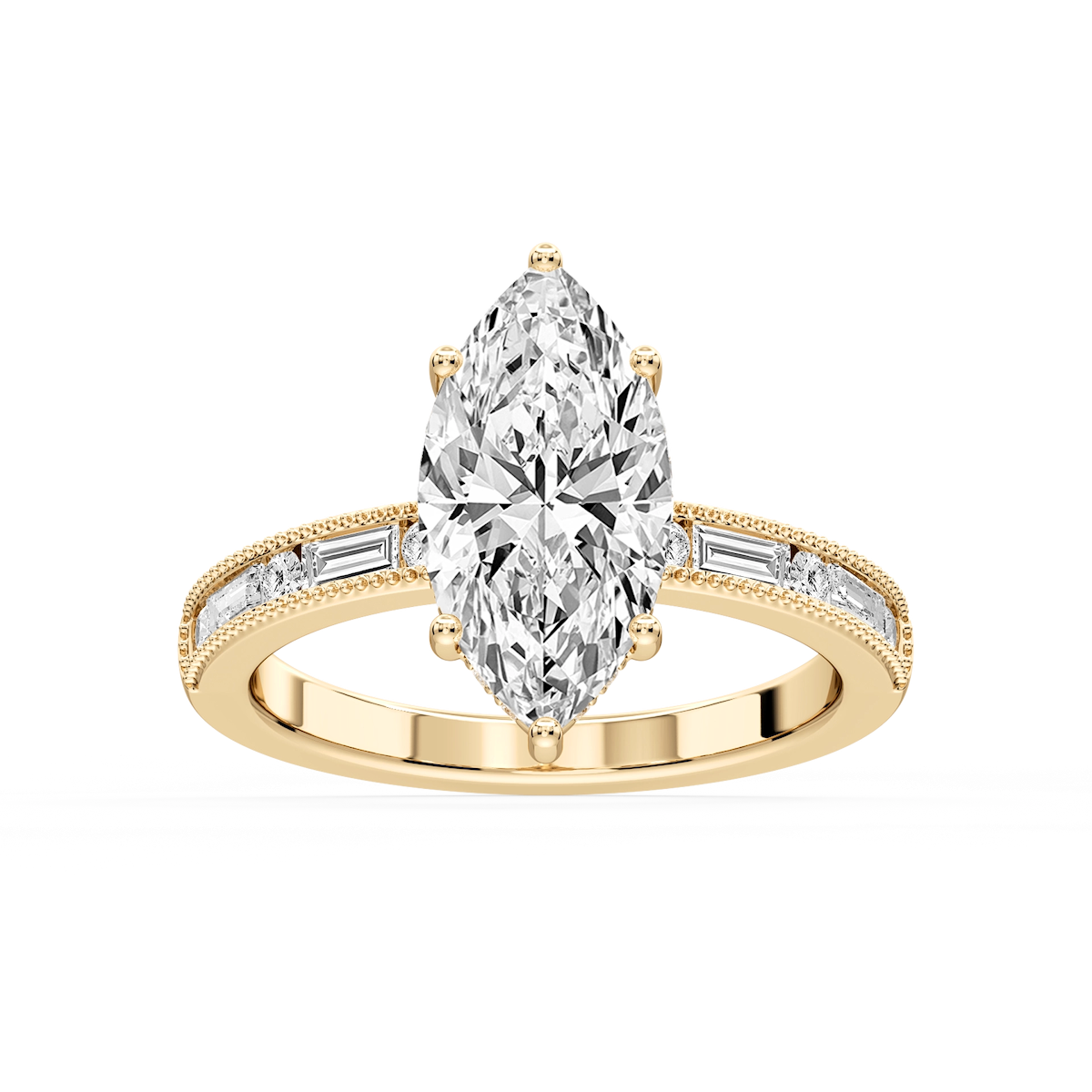 Rhianna Marquise Lab Grown Diamond Milgrain Channel Hidden Halo Engagement Ring