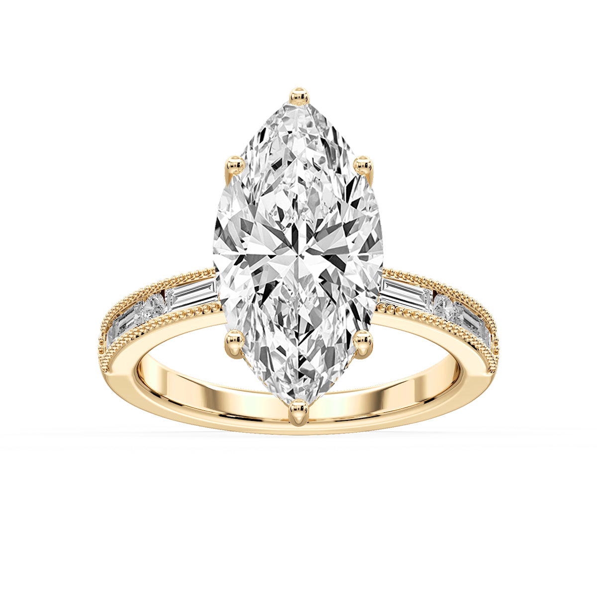 Rhianna Marquise Lab Grown Diamond Milgrain Channel Hidden Halo Engagement Ring