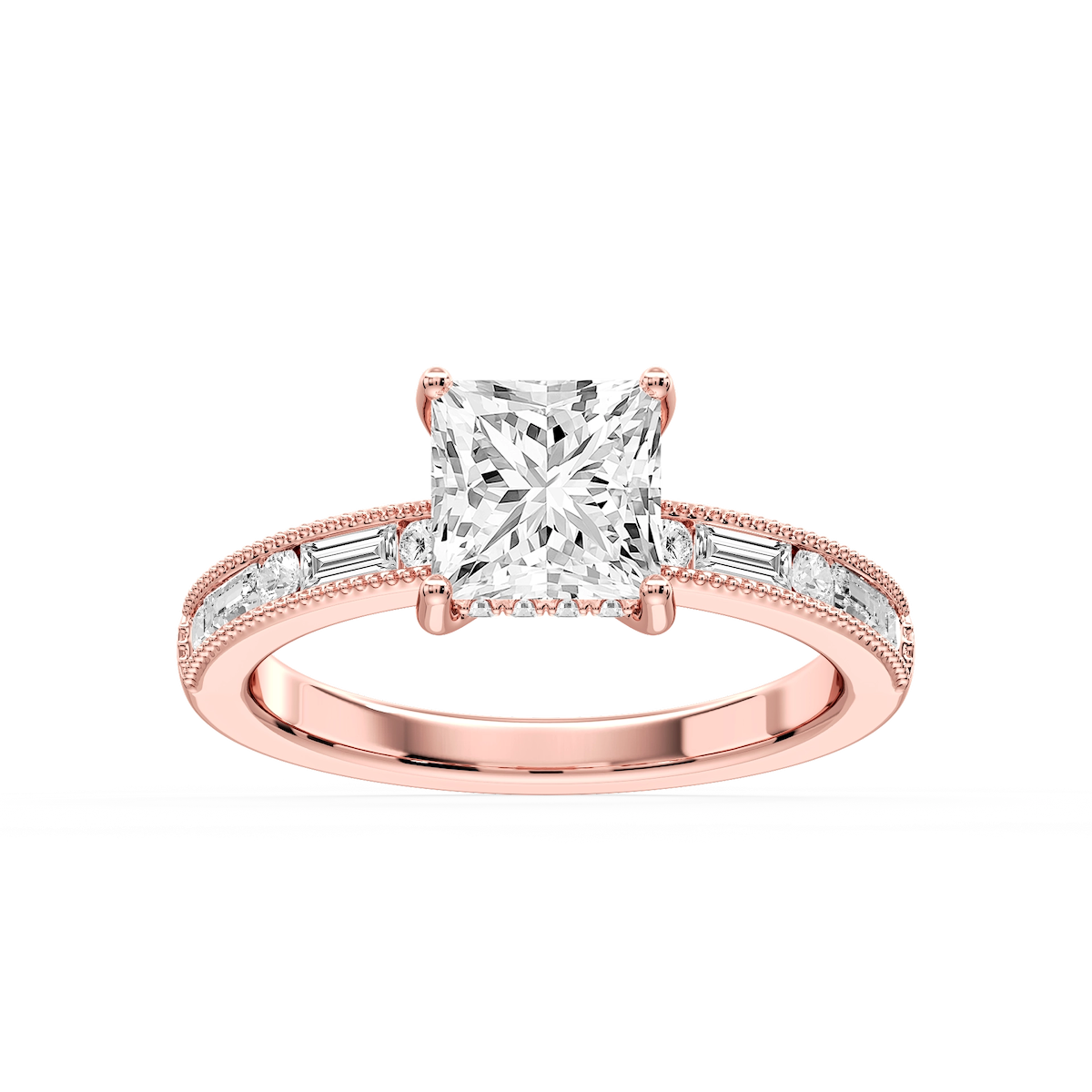 Rhianna Princess Lab Grown Diamond Milgrain Channel Hidden Halo Engagement Ring