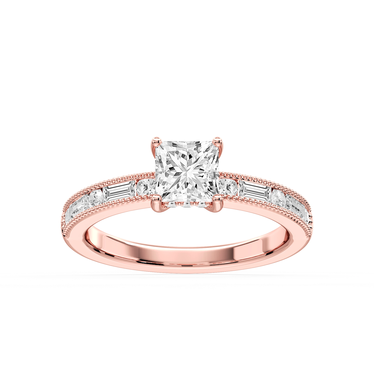 Rhianna Princess Lab Grown Diamond Milgrain Channel Hidden Halo Engagement Ring