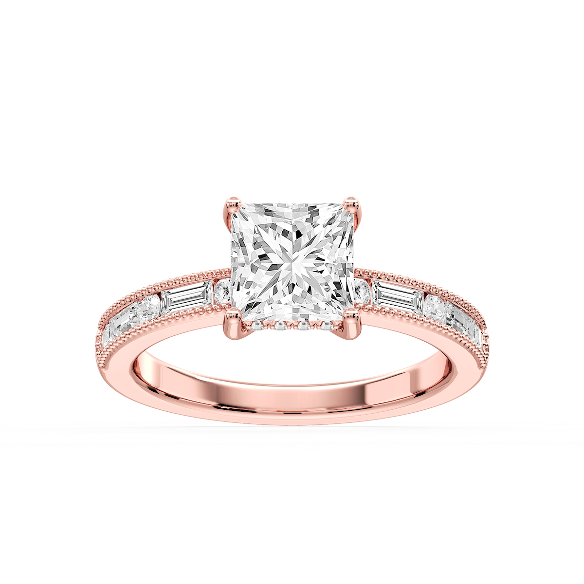 Rhianna Princess Lab Grown Diamond Milgrain Channel Hidden Halo Engagement Ring