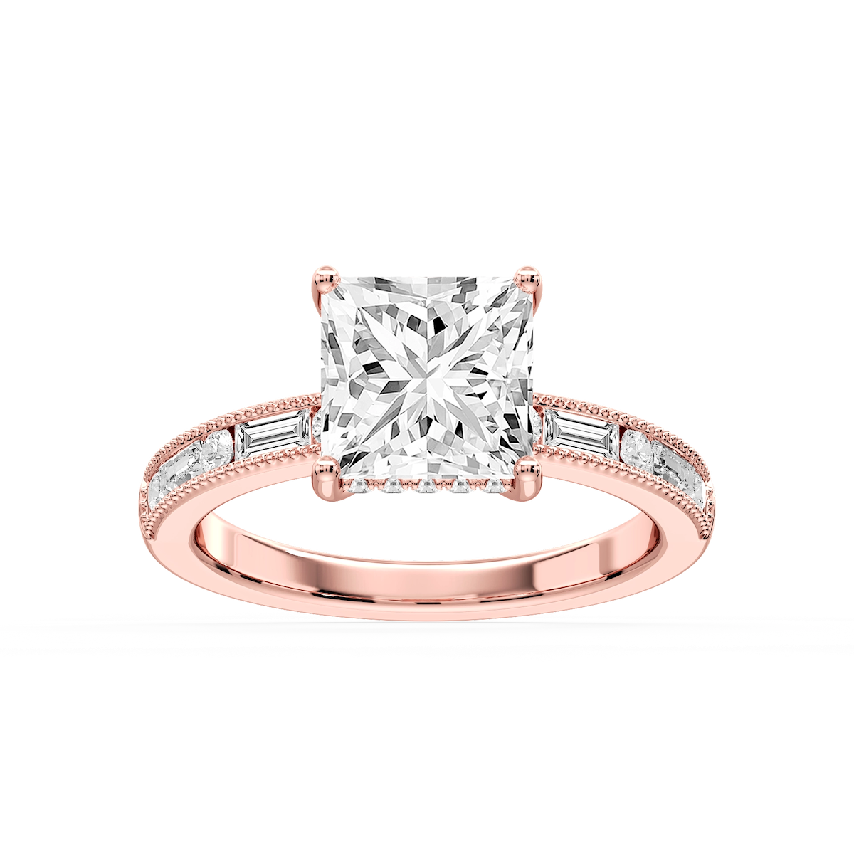 Rhianna Princess Lab Grown Diamond Milgrain Channel Hidden Halo Engagement Ring