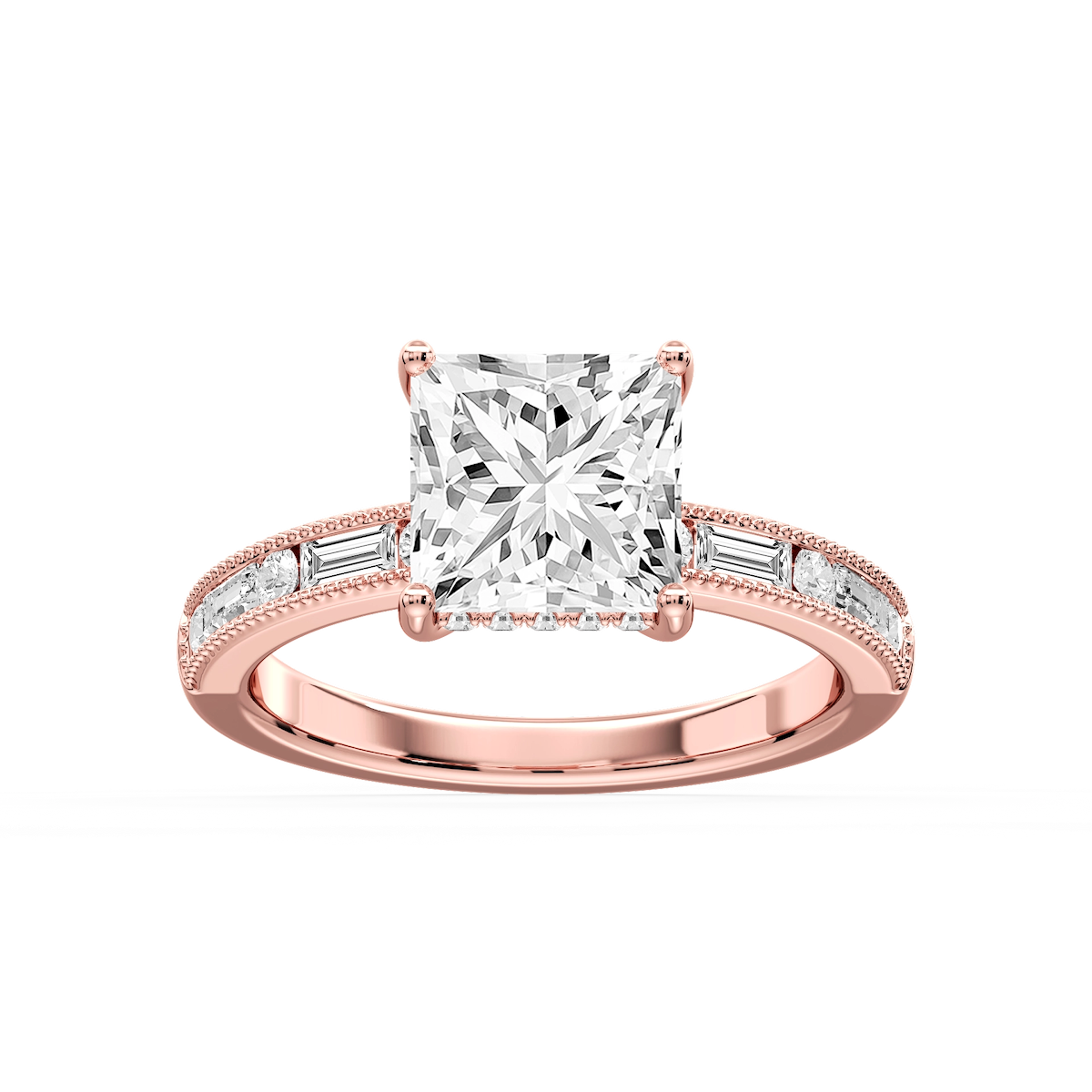 Rhianna Princess Lab Grown Diamond Milgrain Channel Hidden Halo Engagement Ring