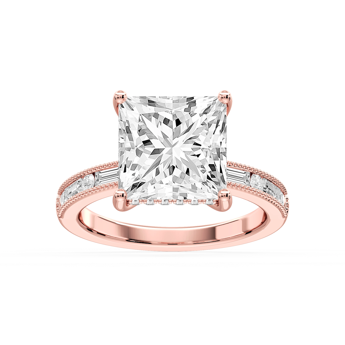 Rhianna Princess Lab Grown Diamond Milgrain Channel Hidden Halo Engagement Ring