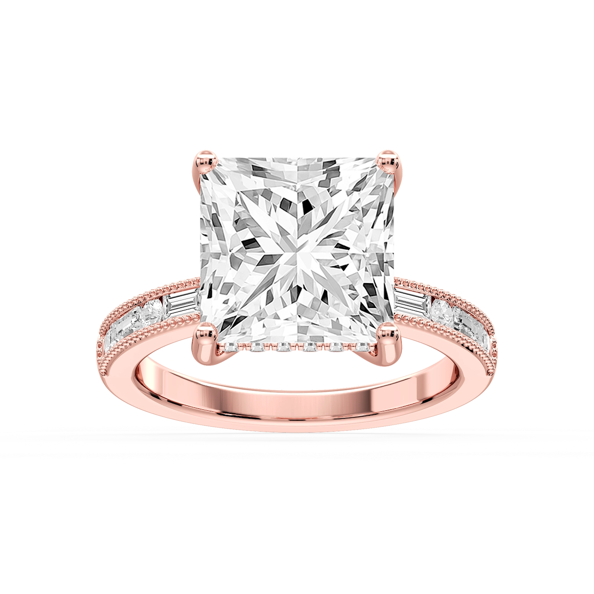 Rhianna Princess Lab Grown Diamond Milgrain Channel Hidden Halo Engagement Ring